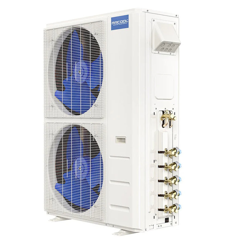 MRCOOL DIY Multi Zone 5th Gen 55K BTU Three Zone Ductless Mini Split with Ceiling Cassettes 12K + 12K + 18K Condenser Side Angle