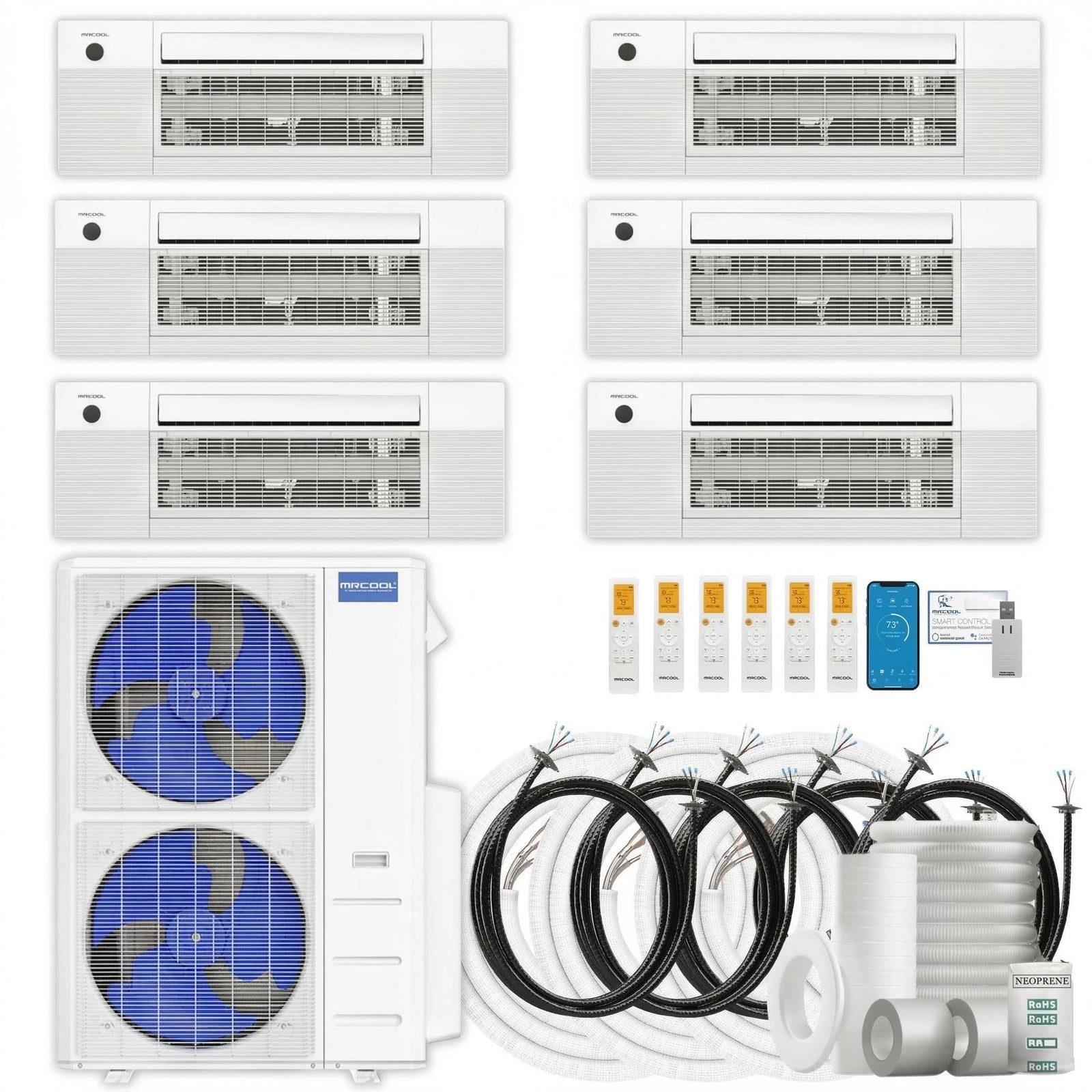 MRCOOL DIY 5th Gen Multi-Zone 6-Zone 55,000 BTU 22 SEER2 (9K + 12K + 12K + 12K + 12K + 12K) Ductless Mini-Split Air Conditioner and Heat Pump with Ceiling Cassettes