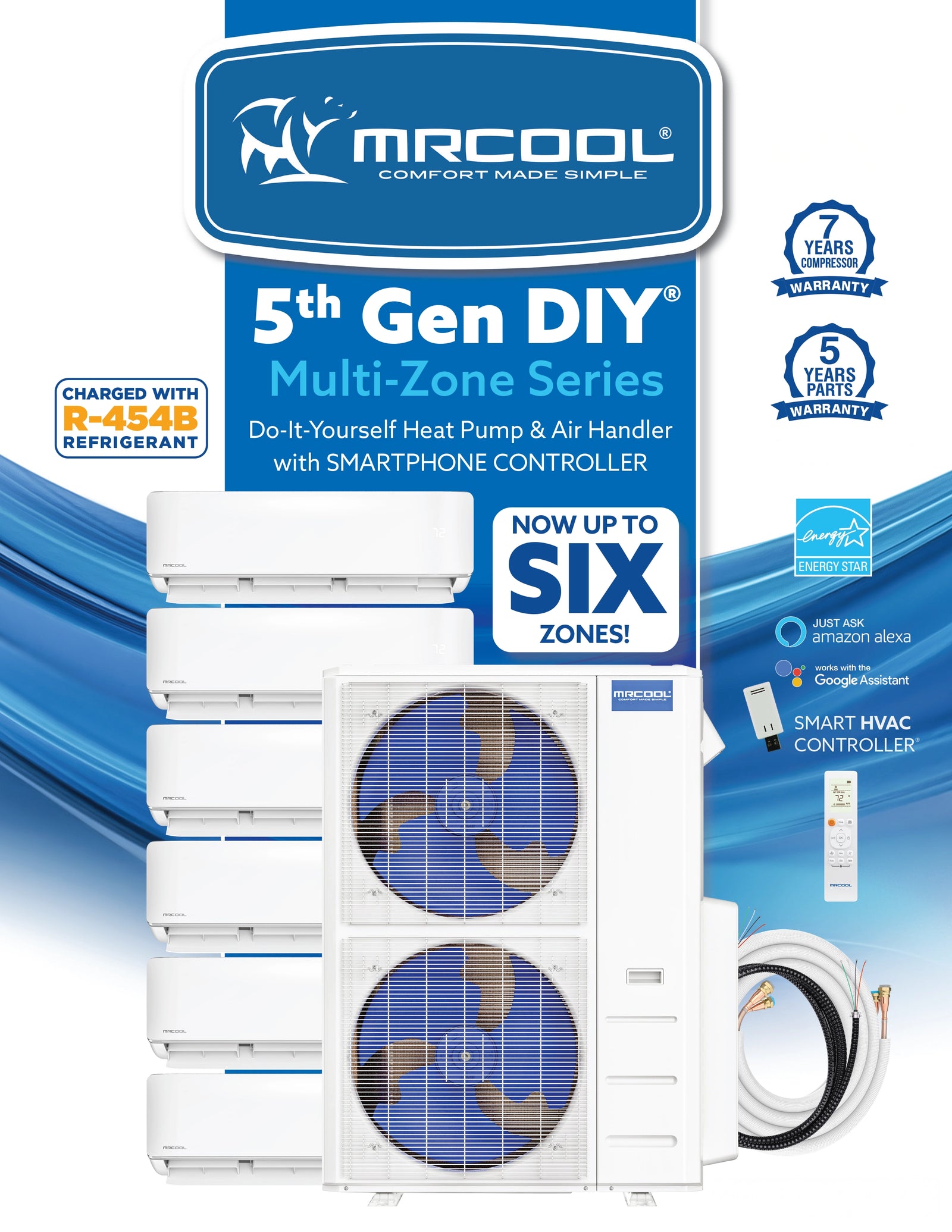 MRCOOL DIY 5th Gen Multi-Zone 6-Zone 55,000 BTU 22 SEER2 (6K + 6K + 6K + 9K + 9K + 12K) Ductless Mini-Split Air Conditioner and Heat Pump