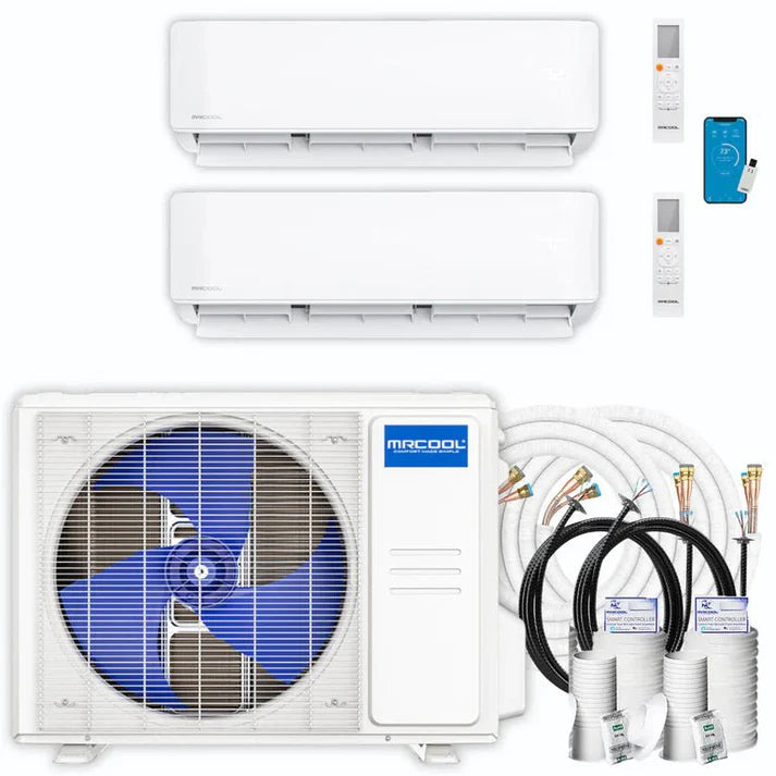 MRCOOL DIY Mini Split 2 Zone 18,000 BTU AC System 9K + 9K, 16ft Lines