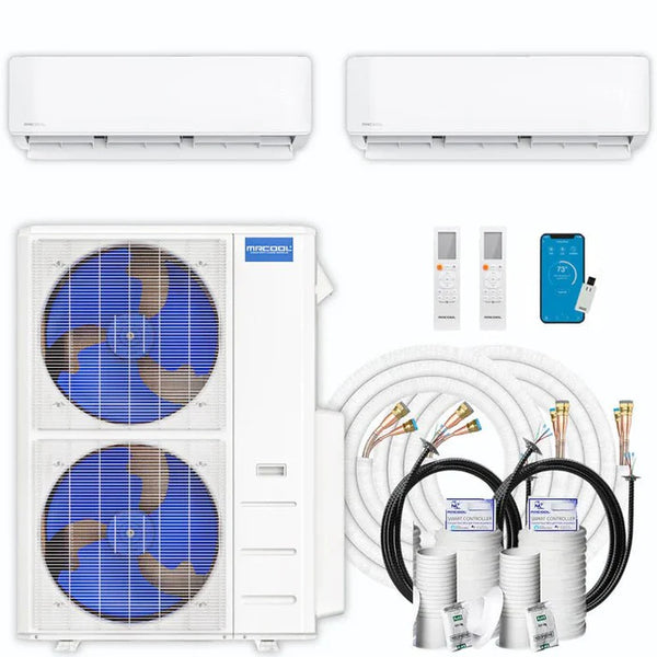 MRCOOL DIY 4th Gen 2 Zone 48,000 BTU 21 SEER2 (24K + 24K) Wall Mounted Ductless Mini Split AC and Heat Pump with 16ft Linesets