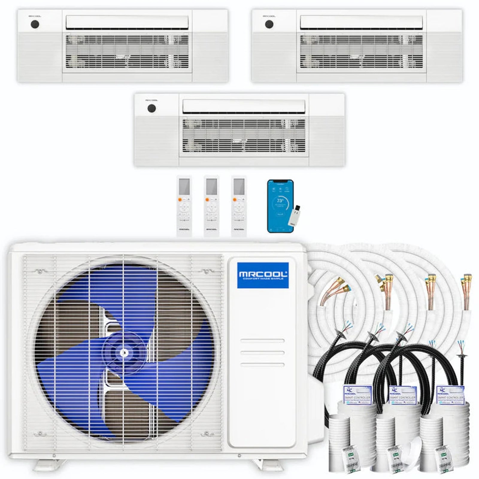 MRCOOL DIY 5th Gen Multi-Zone 3-Zone 18,000 BTU 24 SEER2 (6K + 6K + 9K) Ductless Mini-Split Air Conditioner and Heat Pump with Ceiling Cassettes