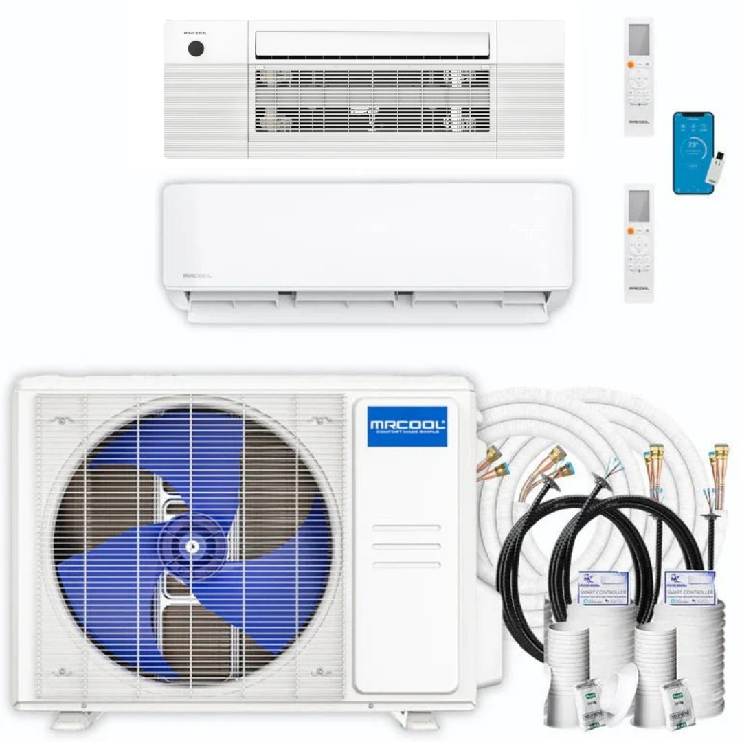 MRCOOL DIY 5th Gen Multi-Zone 2-Zone 27,000 BTU 23 SEER2 (9K Wall Mount + 18K Ceiling Cassette) Ductless Mini-Split Air Conditioner and Heat Pump