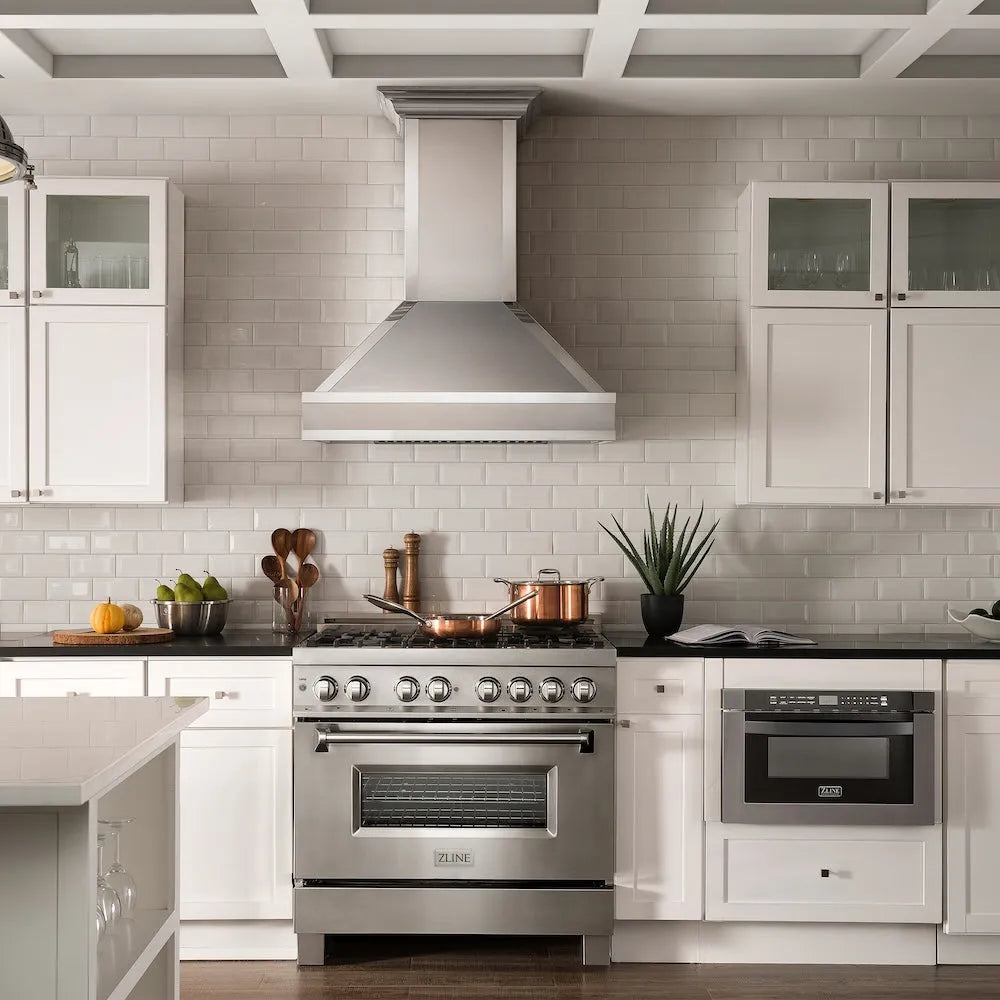 ZLINE Designer 36-inch range hood in satin stainless steel and mirror accents 655MR-36, view 2