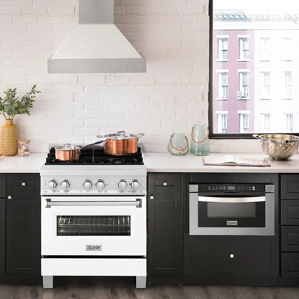 ZLINE Legacy 30-inch range in satin stainless steel with white matte door RAS-WM-30, view 2