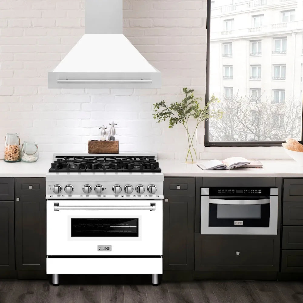 ZLINE 36-inch range hood in white matte 8654STX-WM-36, view 2