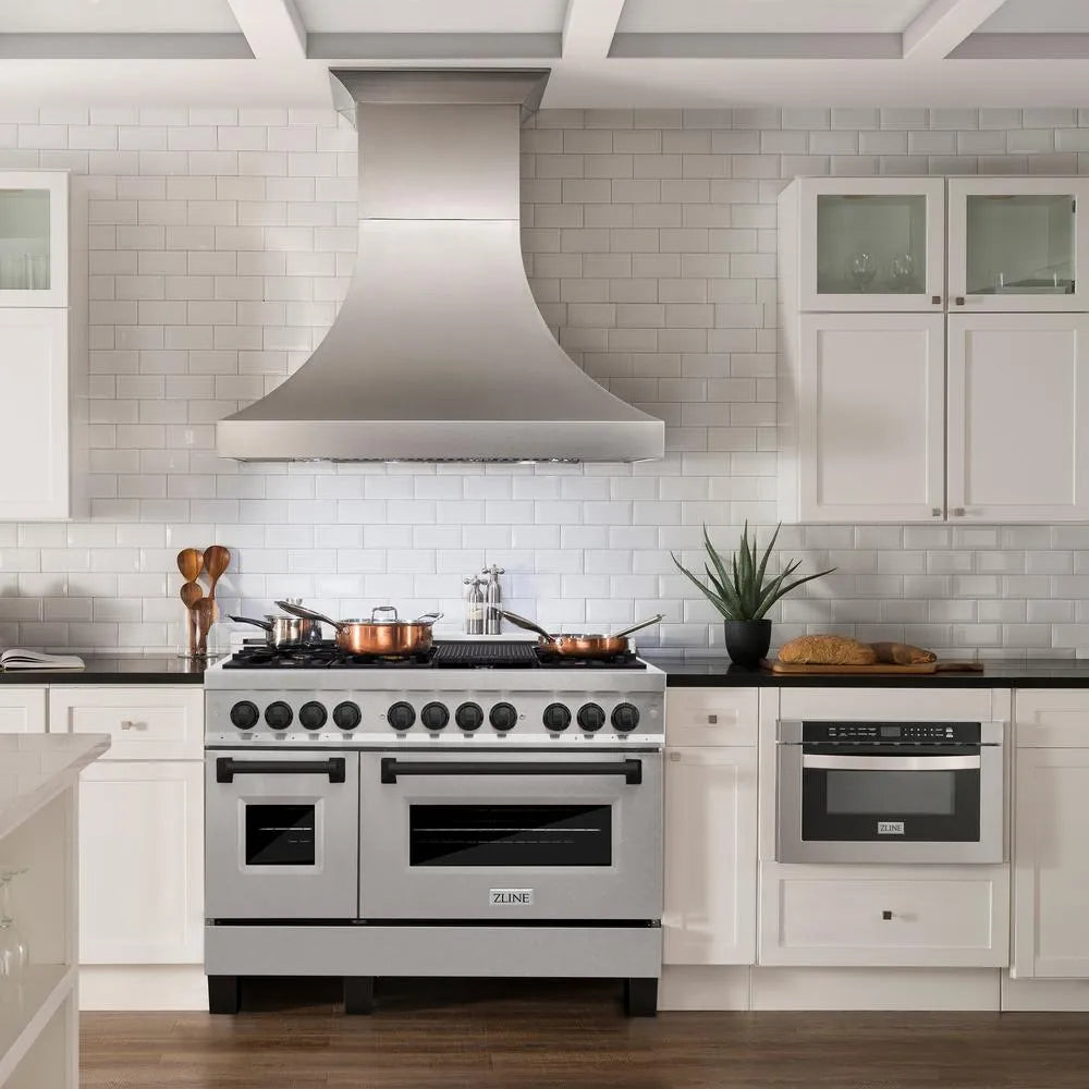 ZLINE Autograph Edition Legacy 48-inch range in satin stainless steel and matte black accents RASZ-SN-48-MB, view 2
