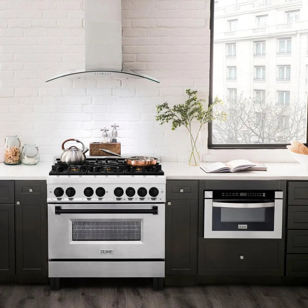 ZLINE Autograph Edition Legacy 36-inch range in stainless steel and matte black accents RAZ-36-MB, view 2