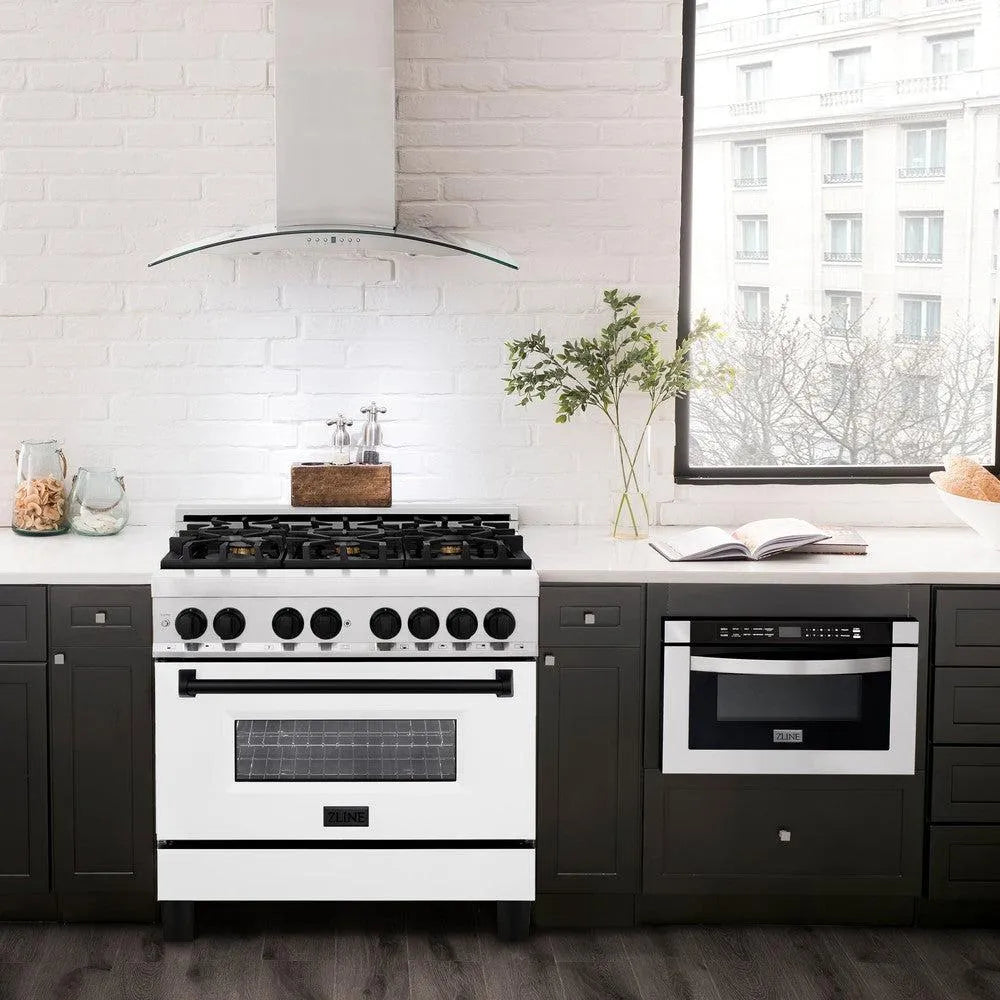 ZLINE Autograph Edition Legacy 36-inch range in stainless steel with white matte door and matte black accents RAZ-WM-36-MB, view 2