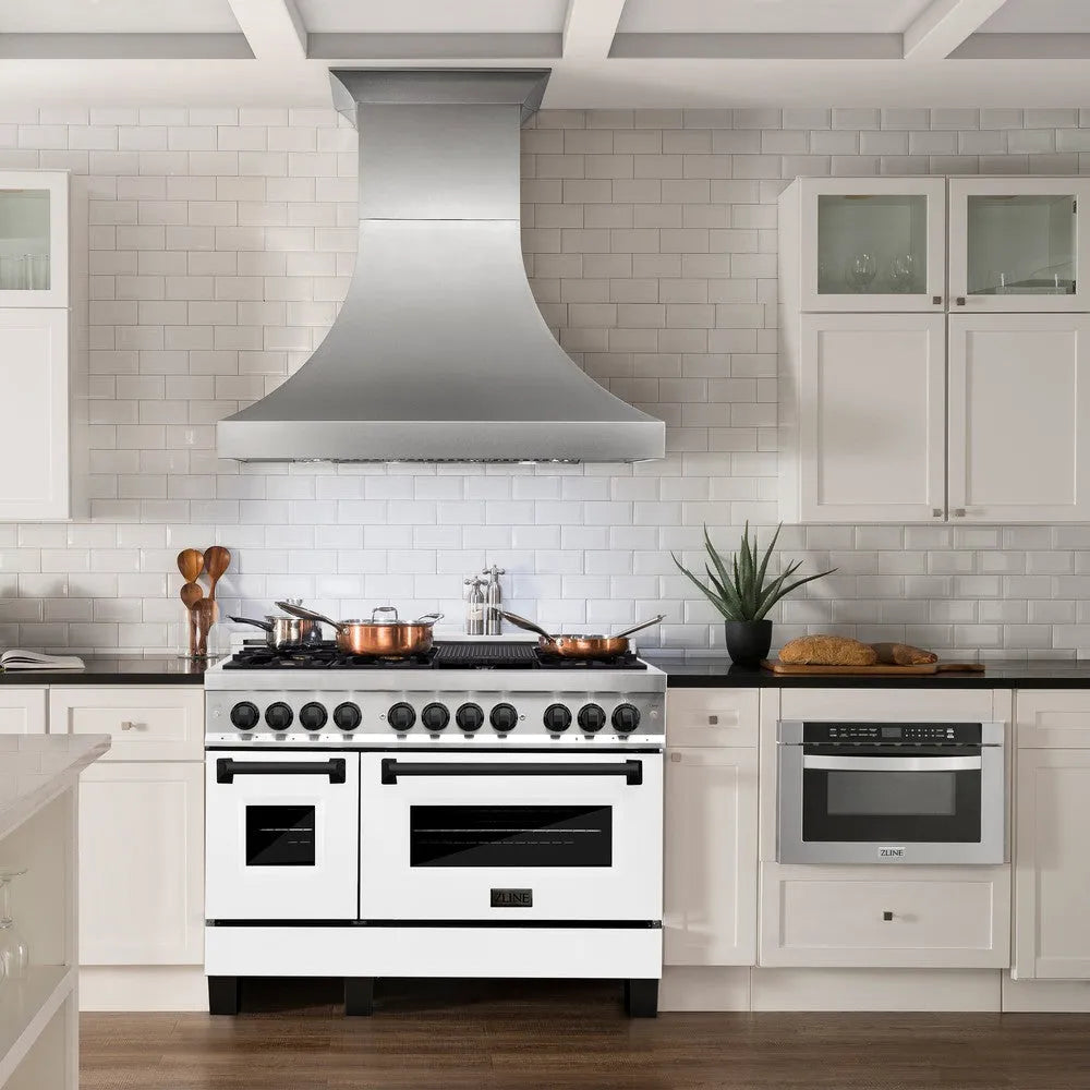 ZLINE Autograph Edition Legacy 48-inch range in stainless steel with white matte door and matte black accents RAZ-WM-48-MB, view 2