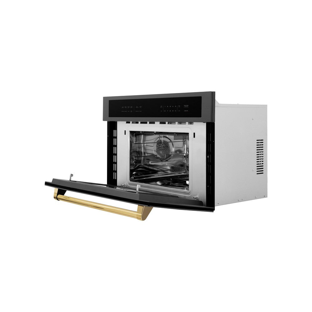 ZLINE Autograph Edition 30-inch microwave in black stainless steel and polished gold accents MWOZ-30-BS-G, view 7