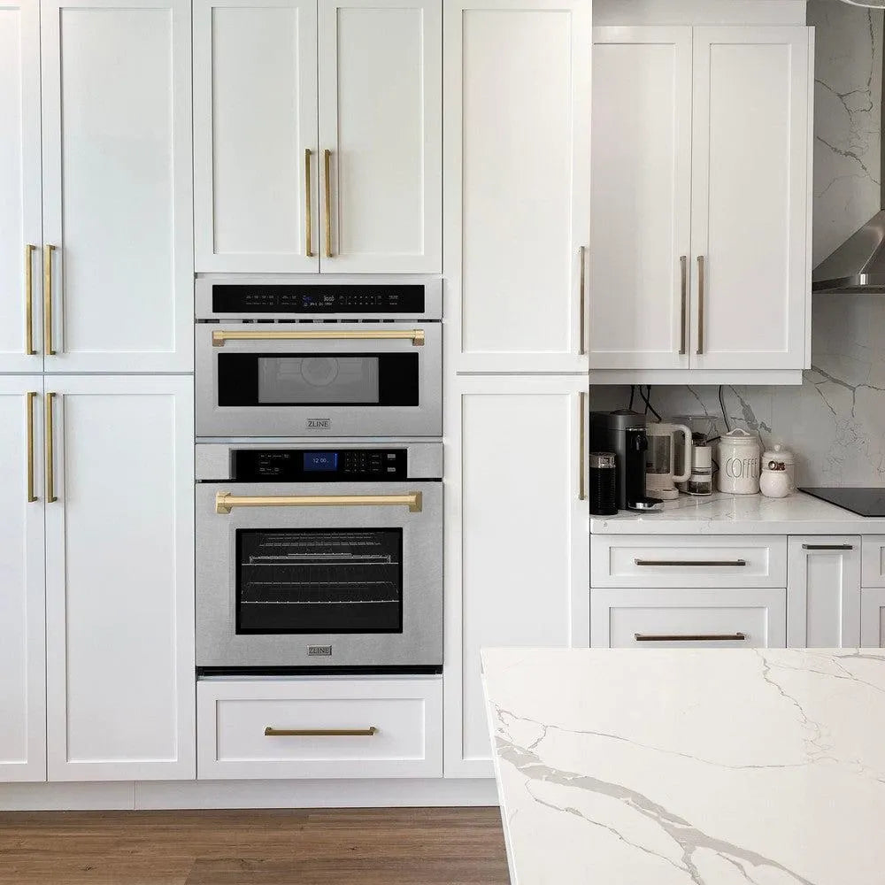 ZLINE Autograph Edition 30-inch microwave in satin stainless steel and champagne bronze accents MWOZ-30-SS-CB, view 2
