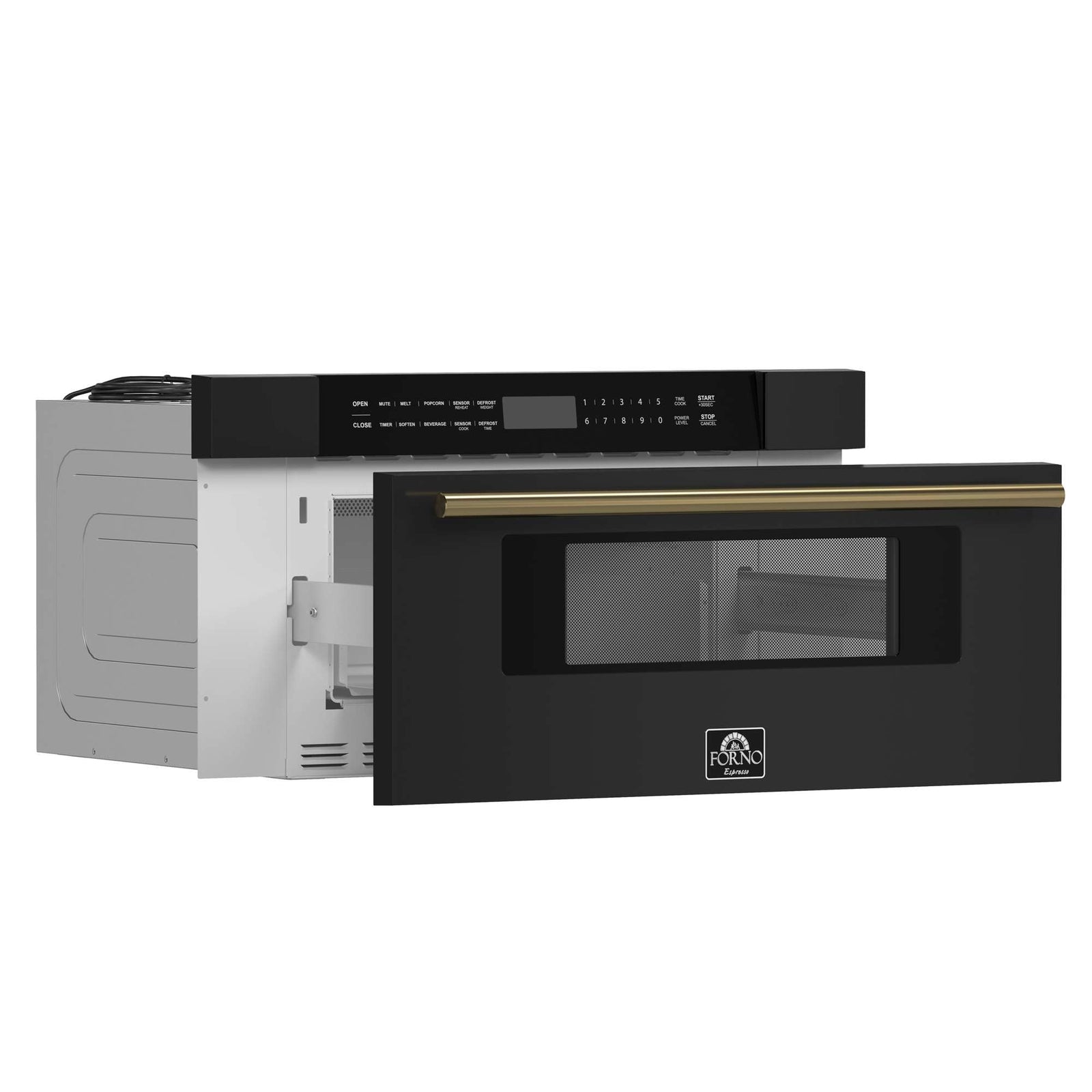 Forno Capoliveri Espresso 30-Inch Microwave Drawer, Black, 1.2 cu.ft, 900 Watts, Built-In, Touch Control LCD Display, Auto-Touch Open/Close, 11 Power Levels, Sensor Cooking - FMWDR3000-30BLK