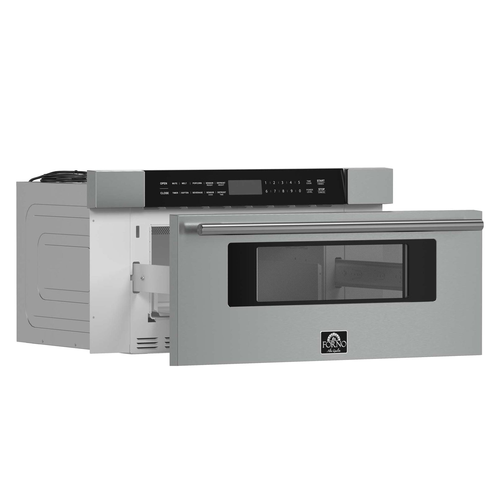 Forno Capoliveri 30-Inch Microwave Drawer, Stainless Steel, 1.2 cu.ft, 900 Watts, Built-In, Touch Control LCD Display, Auto-Touch Open/Close, 11 Power Levels, Sensor Cooking - FMWDR3000-30