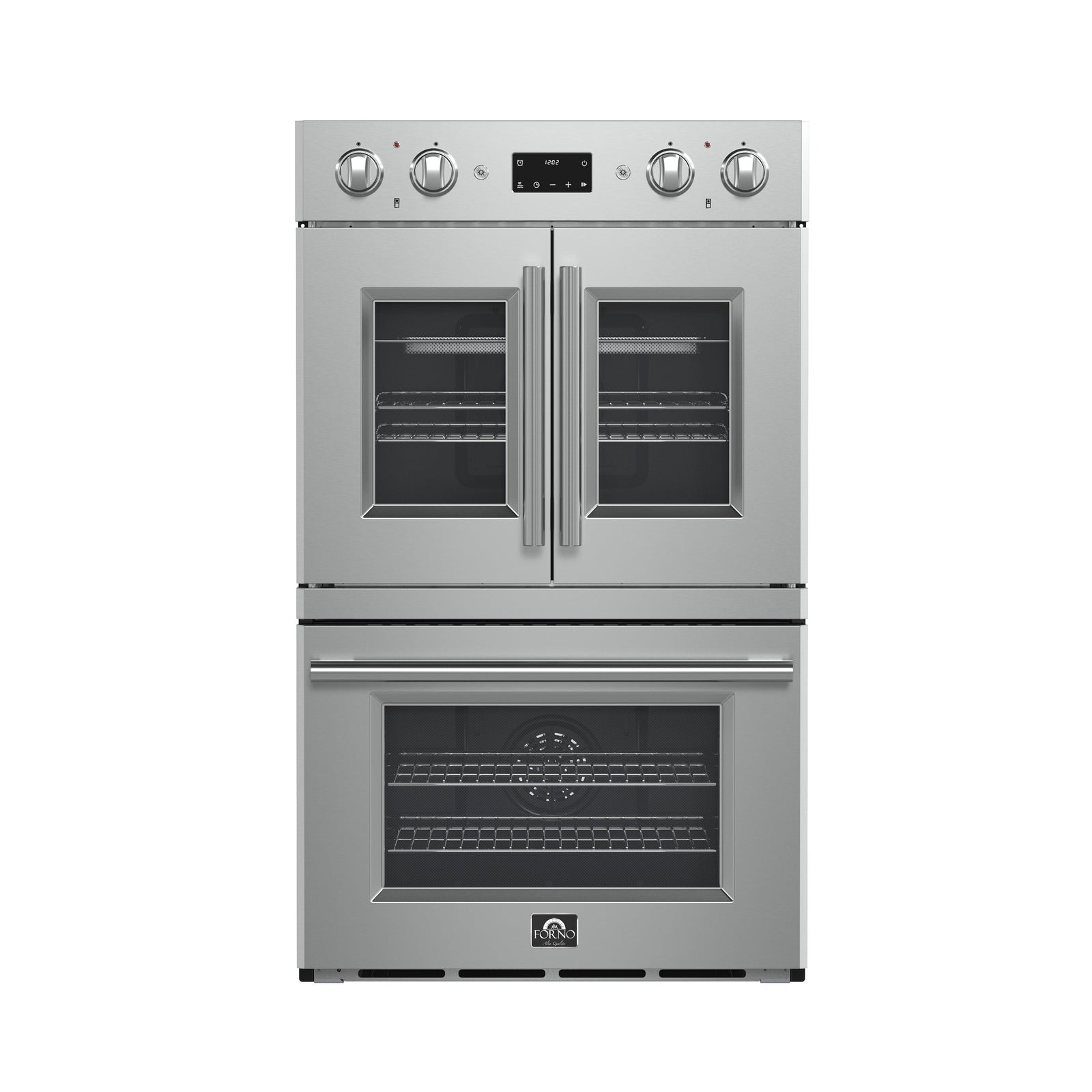 Forno Asti 30-Inch Double Electric Wall Oven with Upper French Doors in Stainless Steel, 7.36 cu. ft. Dual True Convection, 7,200W, Air Fry, Sous Vide, Self-Clean - FBOEL1340-30