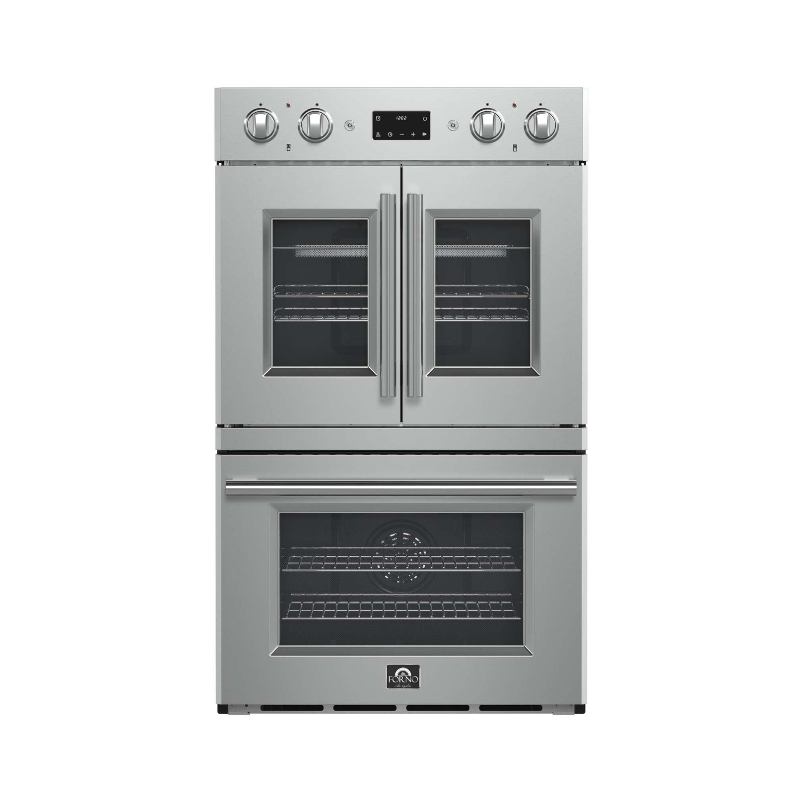 Forno Asti 30-Inch Double Electric Wall Oven with Upper French Doors in Stainless Steel, 7.36 cu. ft. Dual True Convection, 7,200W, Air Fry, Sous Vide, Self-Clean - FBOEL1340-30