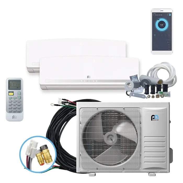 Perfect Aire DIY Multizone 18,000 BTU 22 SEER Dual Zone Heat Pump Mini Split System 9K + 12K