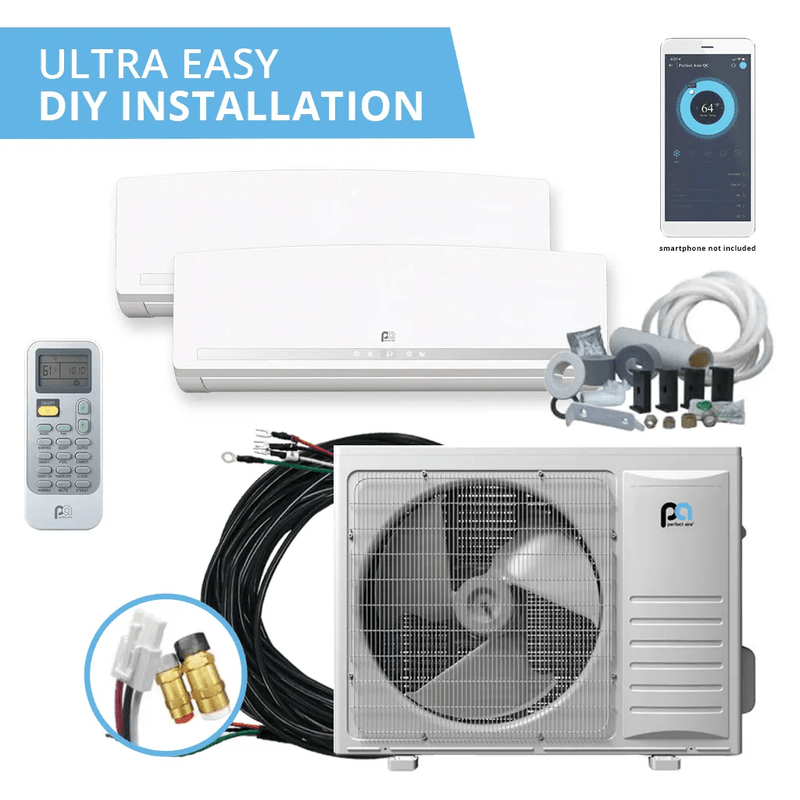 Perfect Aire DIY 24,000 BTU 22 SEER Dual Zone Mini Split Heat Pump System - 9K + 18K