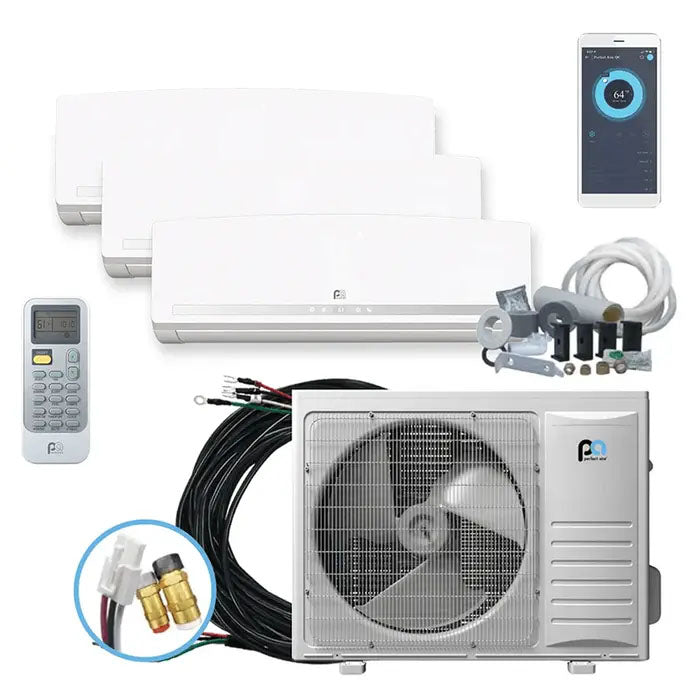 Perfect Aire DIY Multi-Zone 3 Zone 24,000 BTU (9K + 9K + 9K) Mini Split Air Conditioner Heat Pump System