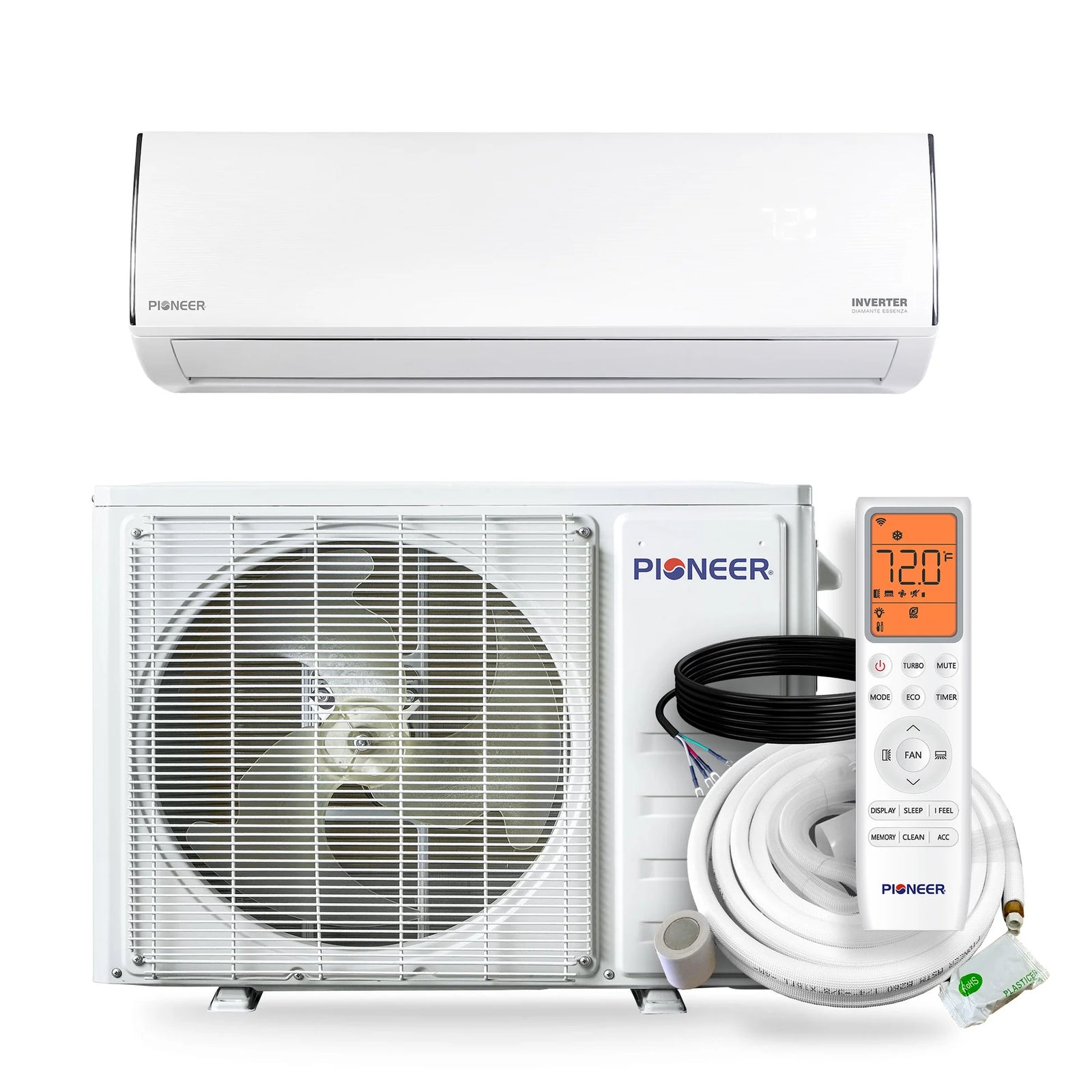 Pioneer® Diamante Essenza™ 23,000 BTU 17 SEER2 230V High-Wall Ductless Mini-Split Air Conditioner Inverter Heat Pump with 16 Ft. Kit