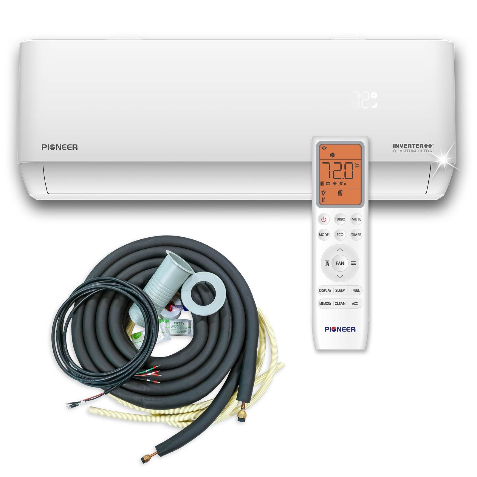 Pioneer® Multi Zone 24,000 BTU Quantum Ultra Wall-Mounted Indoor Section Ductless Mini-Split Wi-Fi Inverter++ Air Conditioner Heat Pump 230V
