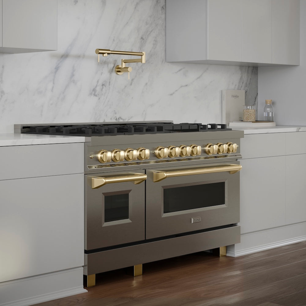 ZLINE Autograph Edition Legacy 48-inch range in stainless steel and polished gold accents RAZ-48-G, view 2