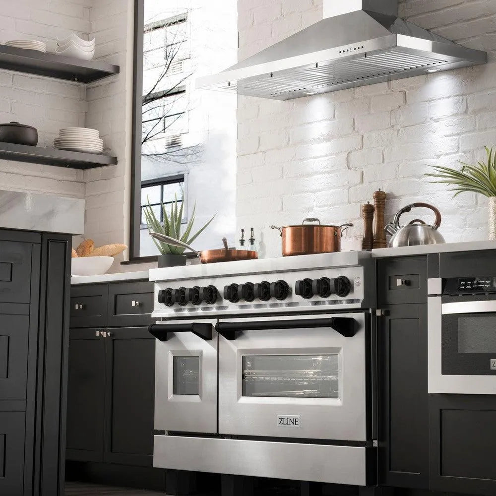 ZLINE Autograph Edition Legacy 48-inch range in stainless steel and matte black accents RAZ-48-MB, view 2