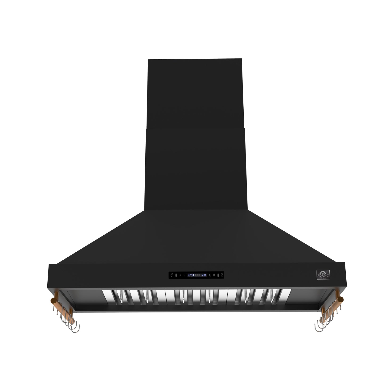 Forno Venezia 48 Inch Wall-Mounted Range Hood in Black with Antique Brass Accessories, Touch Controls and Baffle Filters - FRHWM5503-48BLK