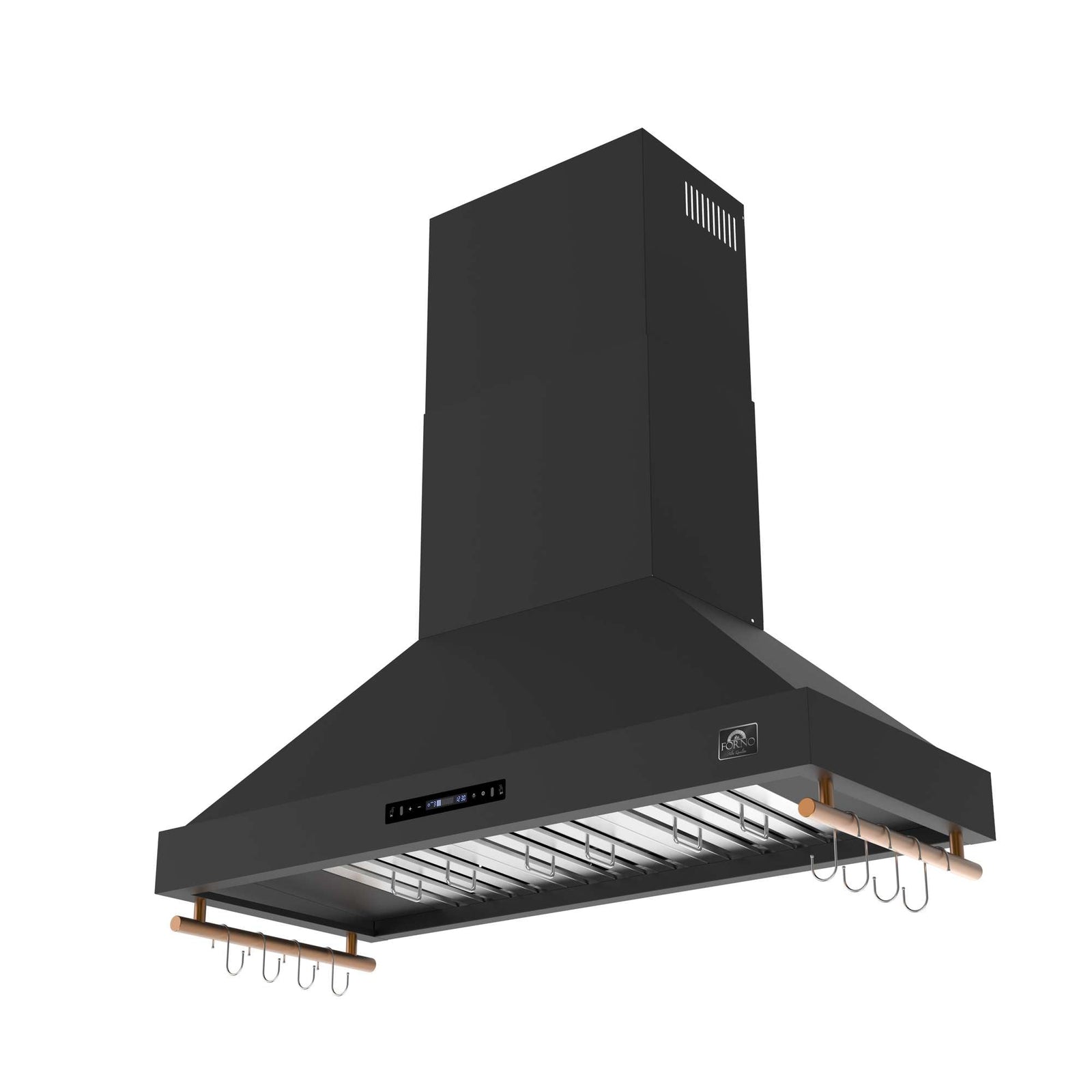 Forno Venezia 48 Inch Wall-Mounted Range Hood in Black with Antique Brass Accessories, Touch Controls and Baffle Filters - FRHWM5503-48BLK