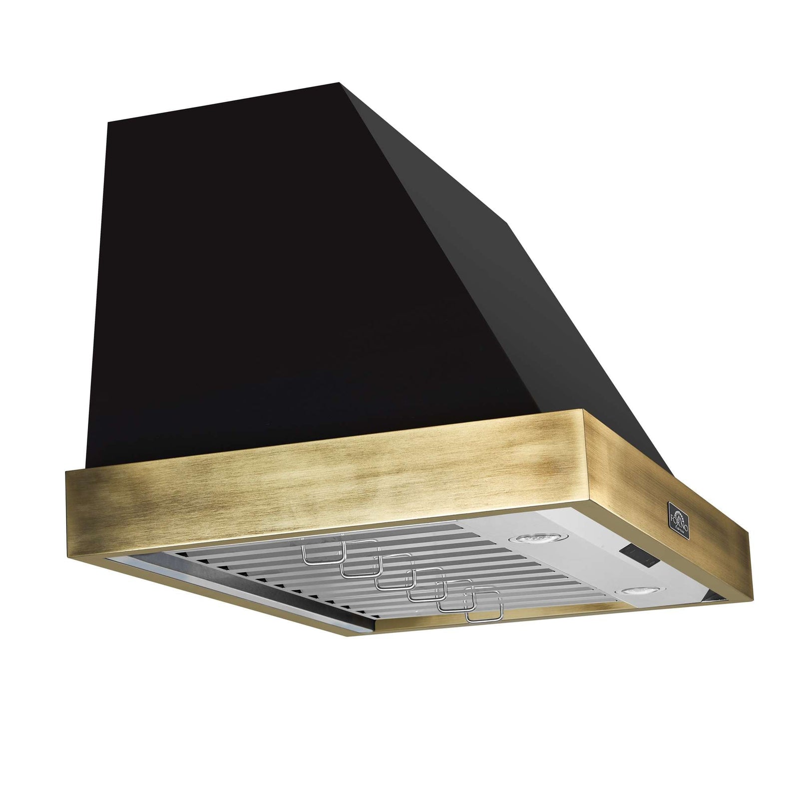 Forno Vittorio 36-Inch Wall Mount Range Hood, Black with Antique Brass Trim, 424 CFM Airflow, Dishwasher-Safe Baffle Filters, Remote Control, 3-Speed Fan, Bright LED Lighting. - FRHWM5078-36BLK