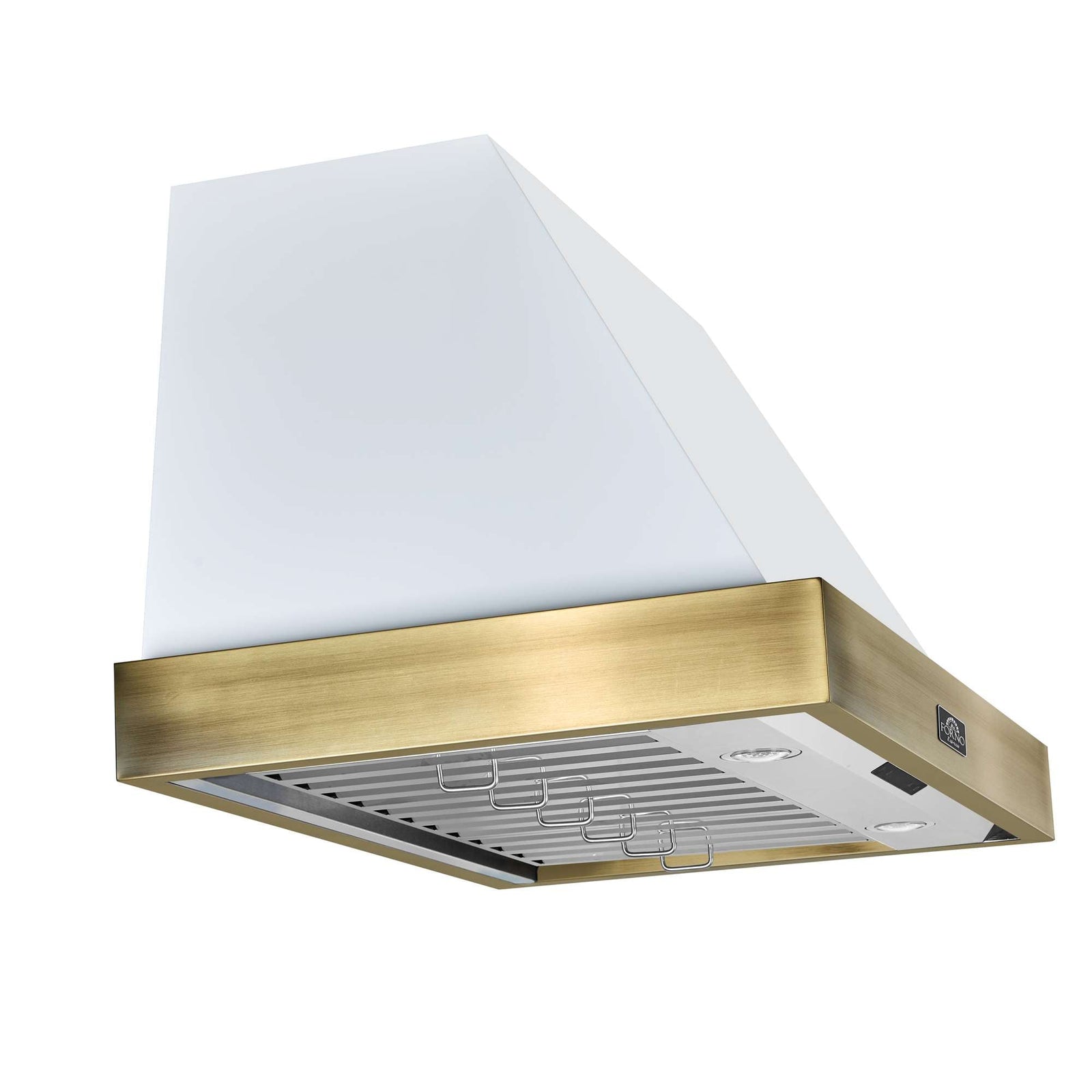 Forno Vittorio 36-Inch Wall Mount Range Hood, White with Antique Brass Trim, 424 CFM Airflow, Dishwasher-Safe Baffle Filters, Remote Control, 3-Speed Fan, Bright LED Lighting. - FRHWM5078-36WHT