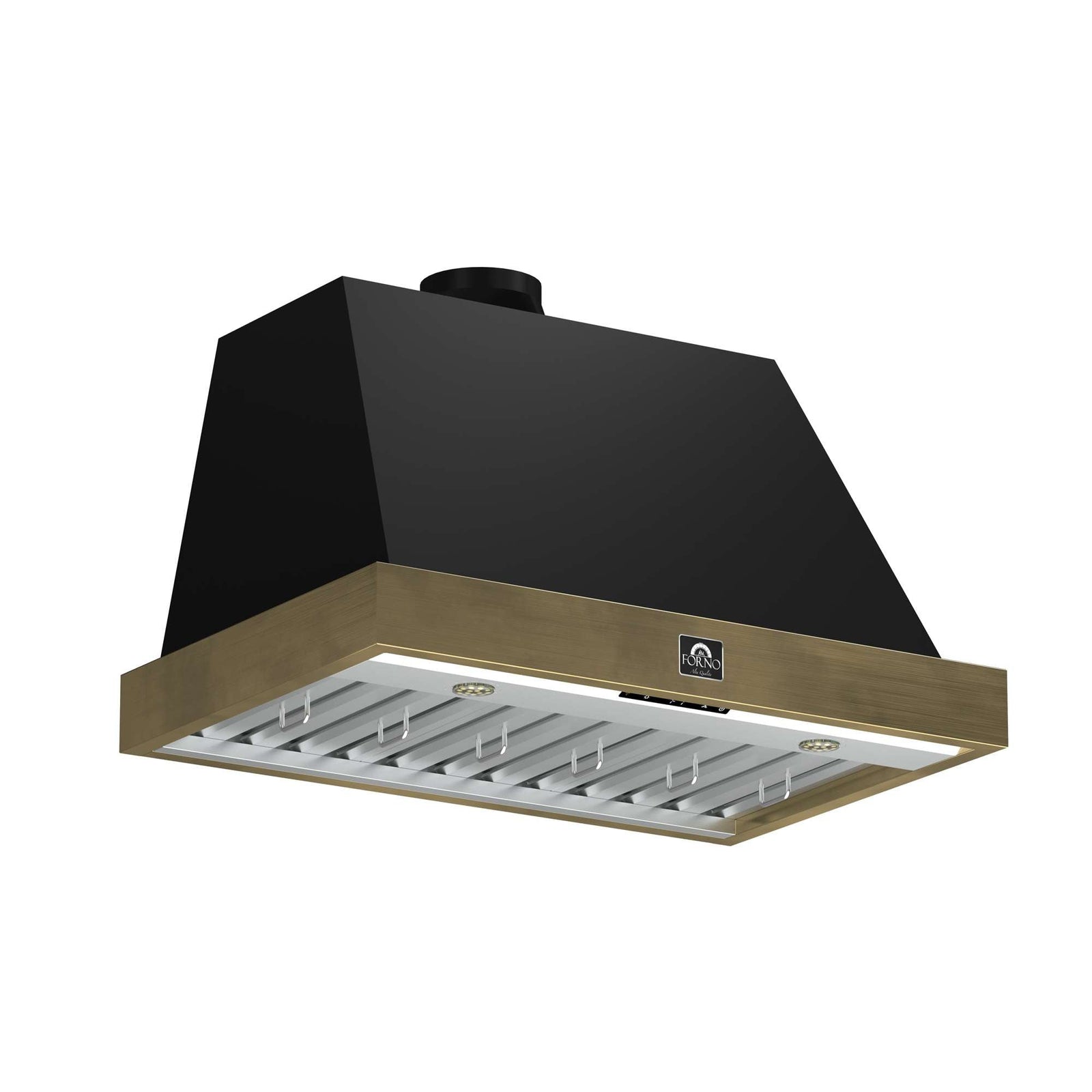 Forno Vittorio 36-Inch Wall Mount Range Hood, Black with Antique Brass Trim, 424 CFM Airflow, Dishwasher-Safe Baffle Filters, Remote Control, 3-Speed Fan, Bright LED Lighting. - FRHWM5078-36BLK