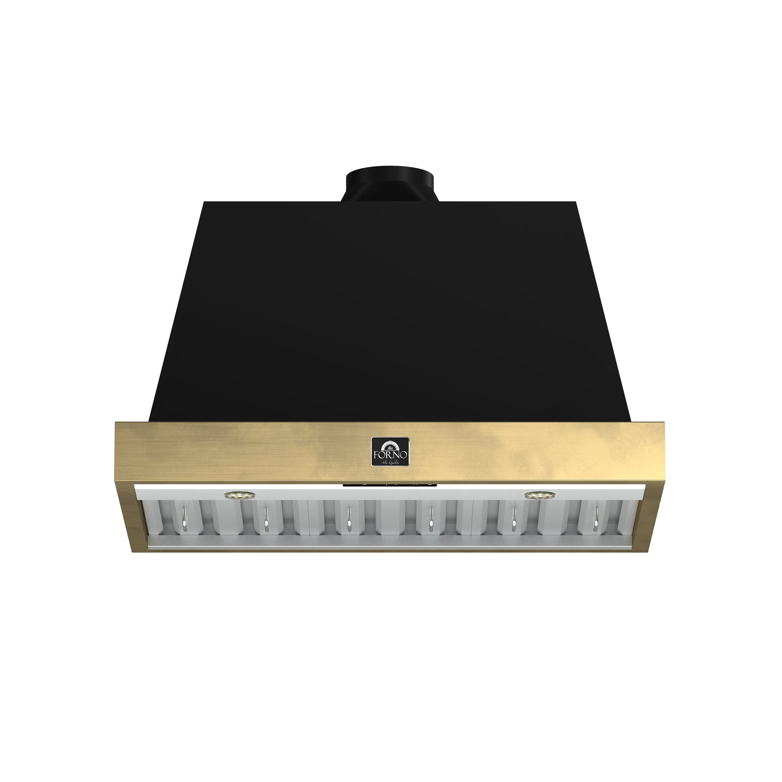 Forno Vittorio 36-Inch Wall Mount Range Hood, Black with Antique Brass Trim, 424 CFM Airflow, Dishwasher-Safe Baffle Filters, Remote Control, 3-Speed Fan, Bright LED Lighting. - FRHWM5078-36BLK
