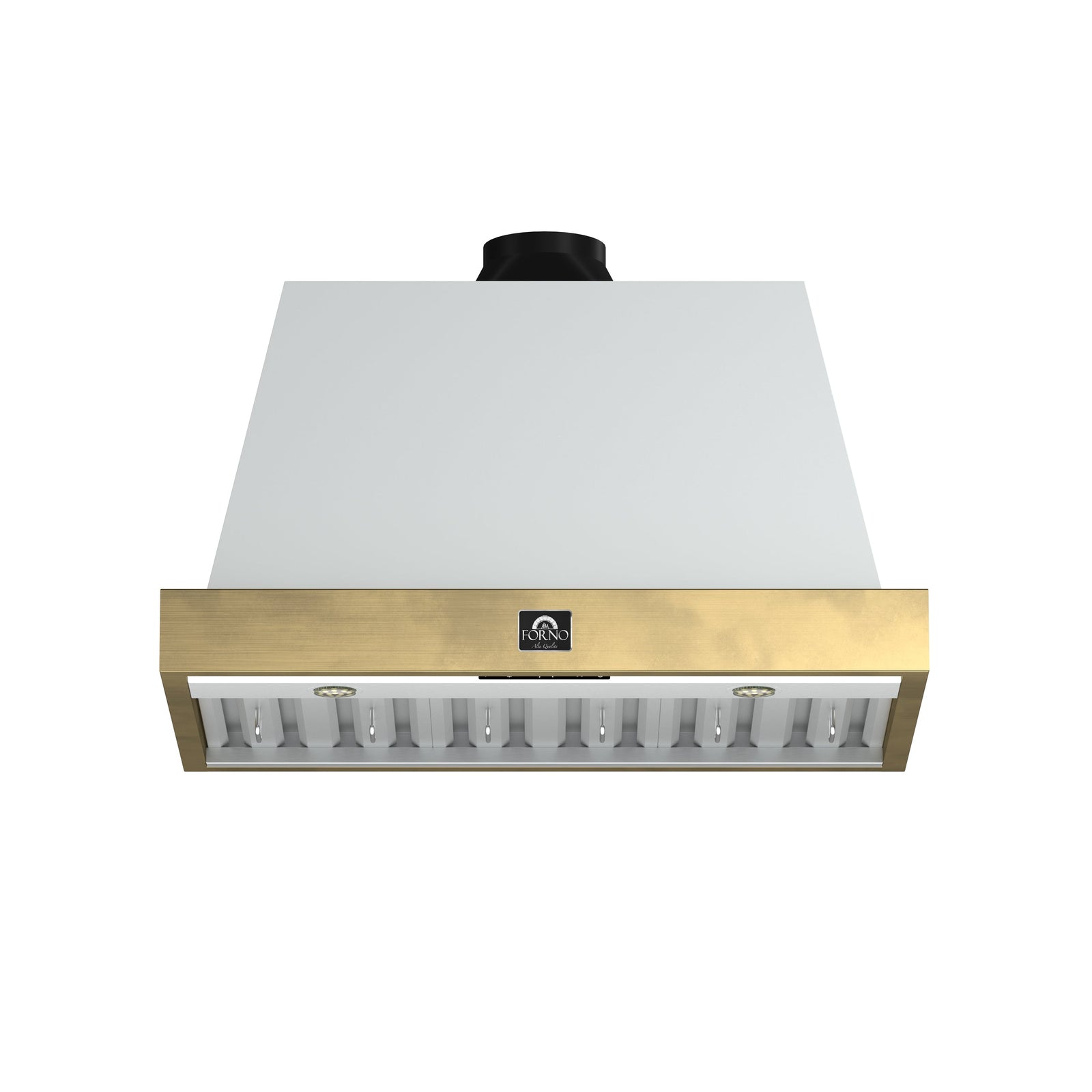 Forno Vittorio 36-Inch Wall Mount Range Hood, White with Antique Brass Trim, 424 CFM Airflow, Dishwasher-Safe Baffle Filters, Remote Control, 3-Speed Fan, Bright LED Lighting. - FRHWM5078-36WHT