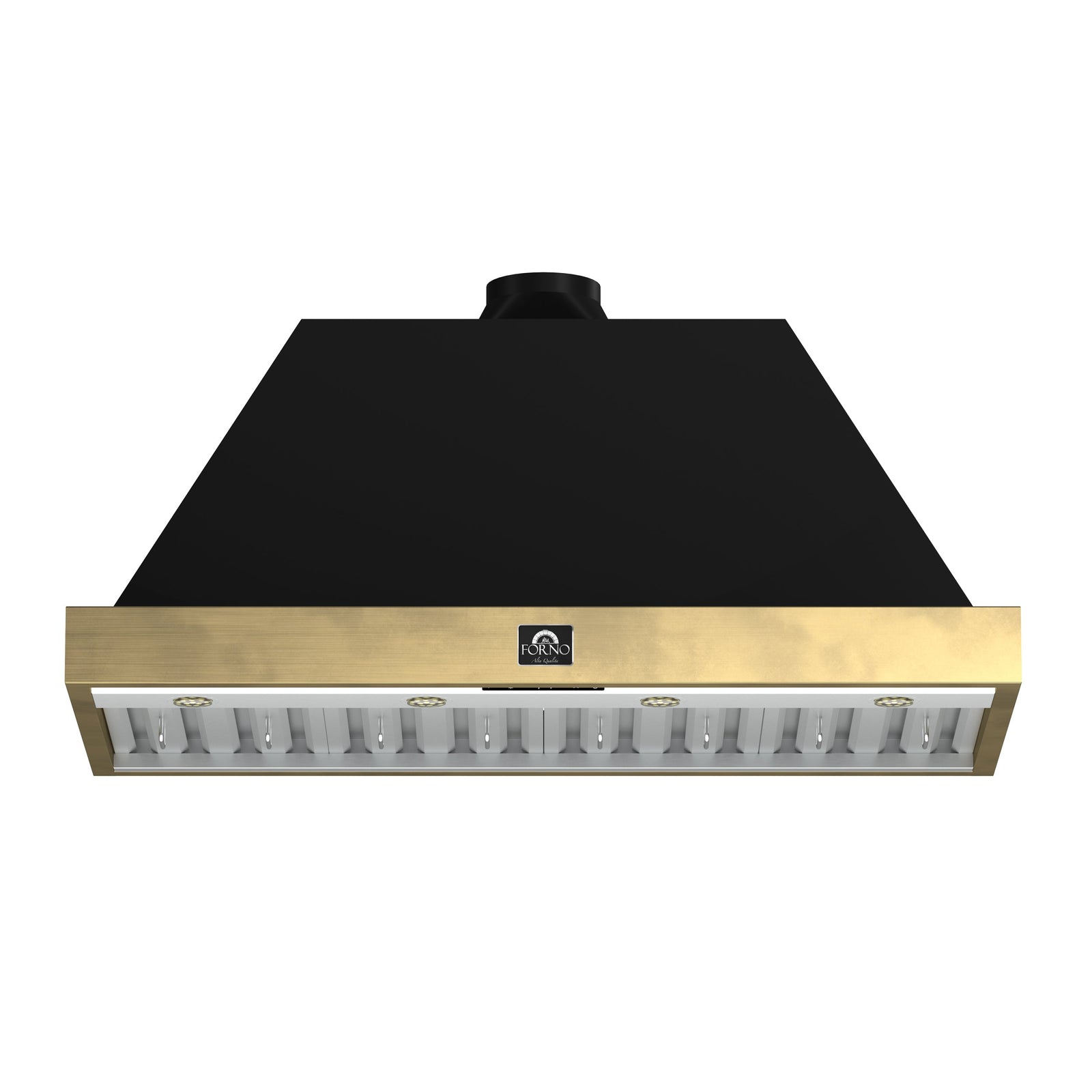 Forno Vittorio 48-Inch Wall Mount Range Hood, Black with Antique Brass Trim, 424 CFM Airflow, Dishwasher-Safe Baffle Filters, Remote Control, 3-Speed Fan, Bright LED Lighting. - FRHWM5078-48BLK