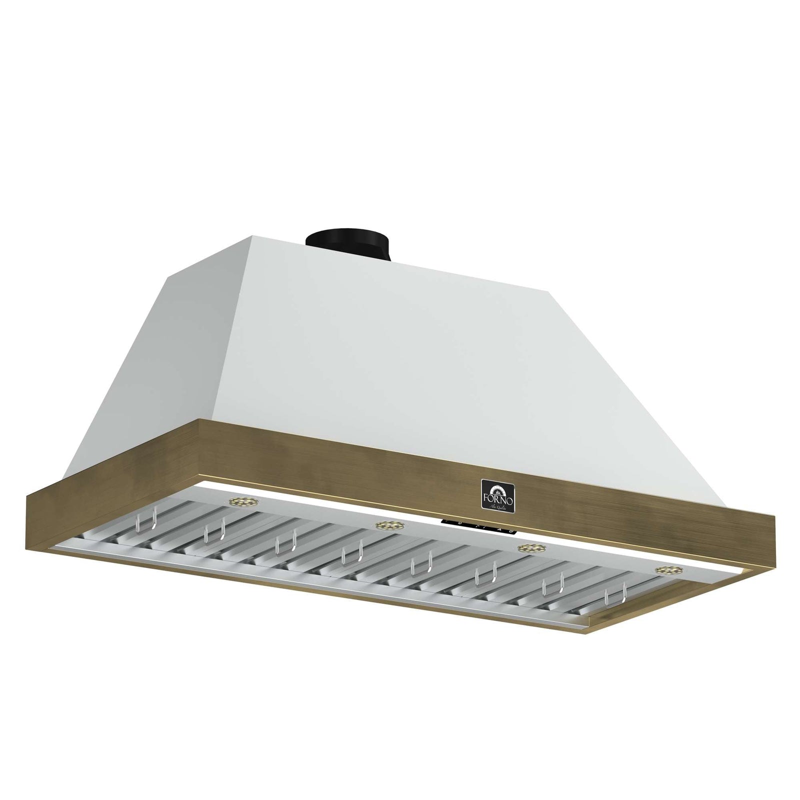 Forno Vittorio 48-Inch Wall Mount Range Hood, White with Antique Brass Trim, 424 CFM Airflow, Dishwasher-Safe Baffle Filters, Remote Control, 3-Speed Fan, Bright LED Lighting - FRHWM5078-48WHT