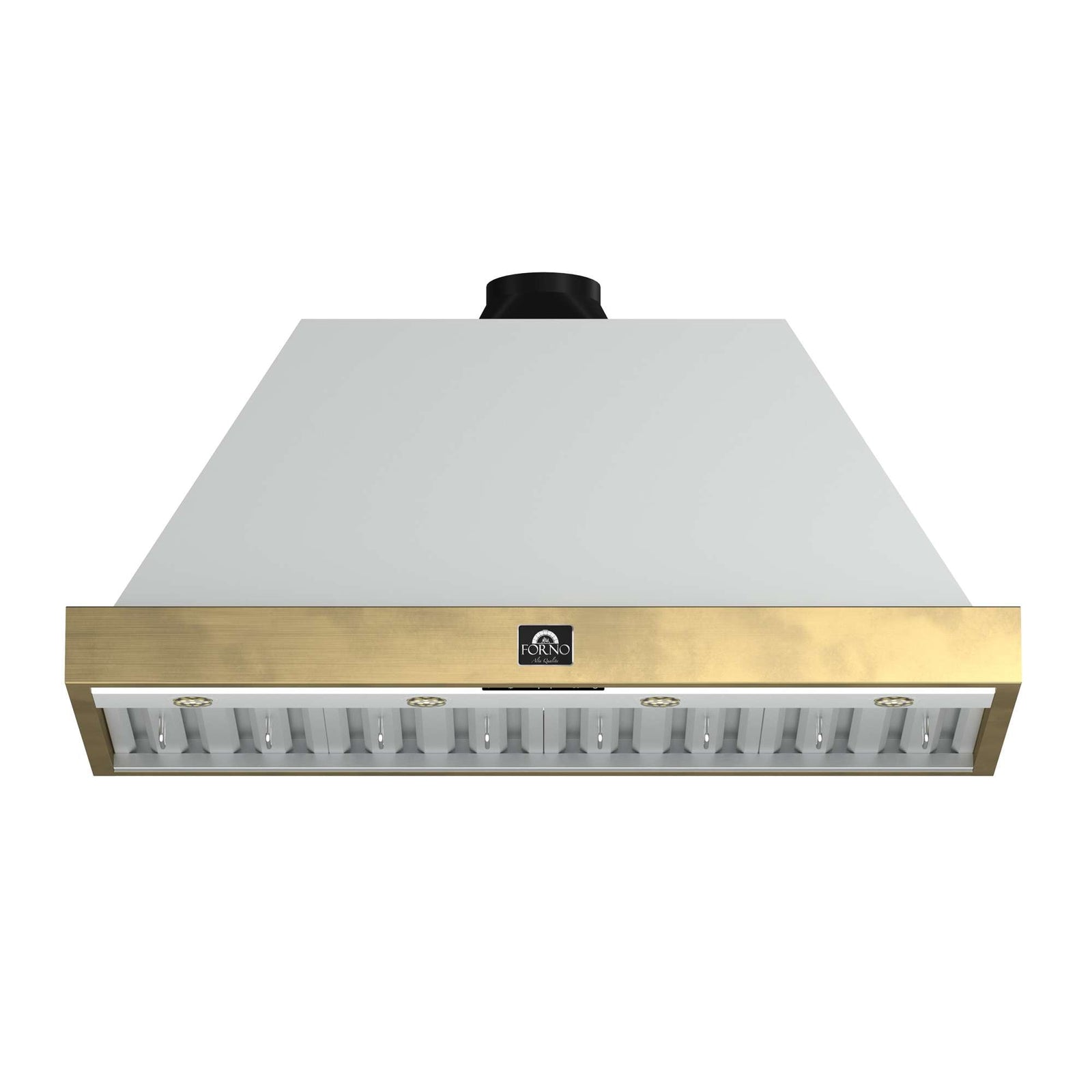 Forno Vittorio 48-Inch Wall Mount Range Hood, White with Antique Brass Trim, 424 CFM Airflow, Dishwasher-Safe Baffle Filters, Remote Control, 3-Speed Fan, Bright LED Lighting - FRHWM5078-48WHT