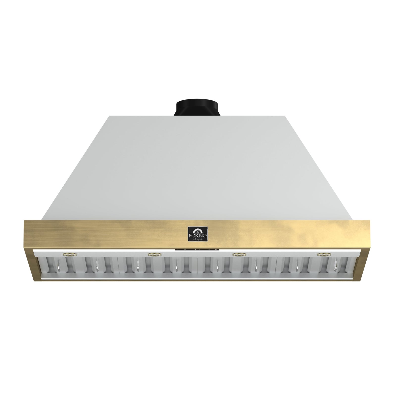 Forno Vittorio 48-Inch Wall Mount Range Hood, White with Antique Brass Trim, 424 CFM Airflow, Dishwasher-Safe Baffle Filters, Remote Control, 3-Speed Fan, Bright LED Lighting - FRHWM5078-48WHT