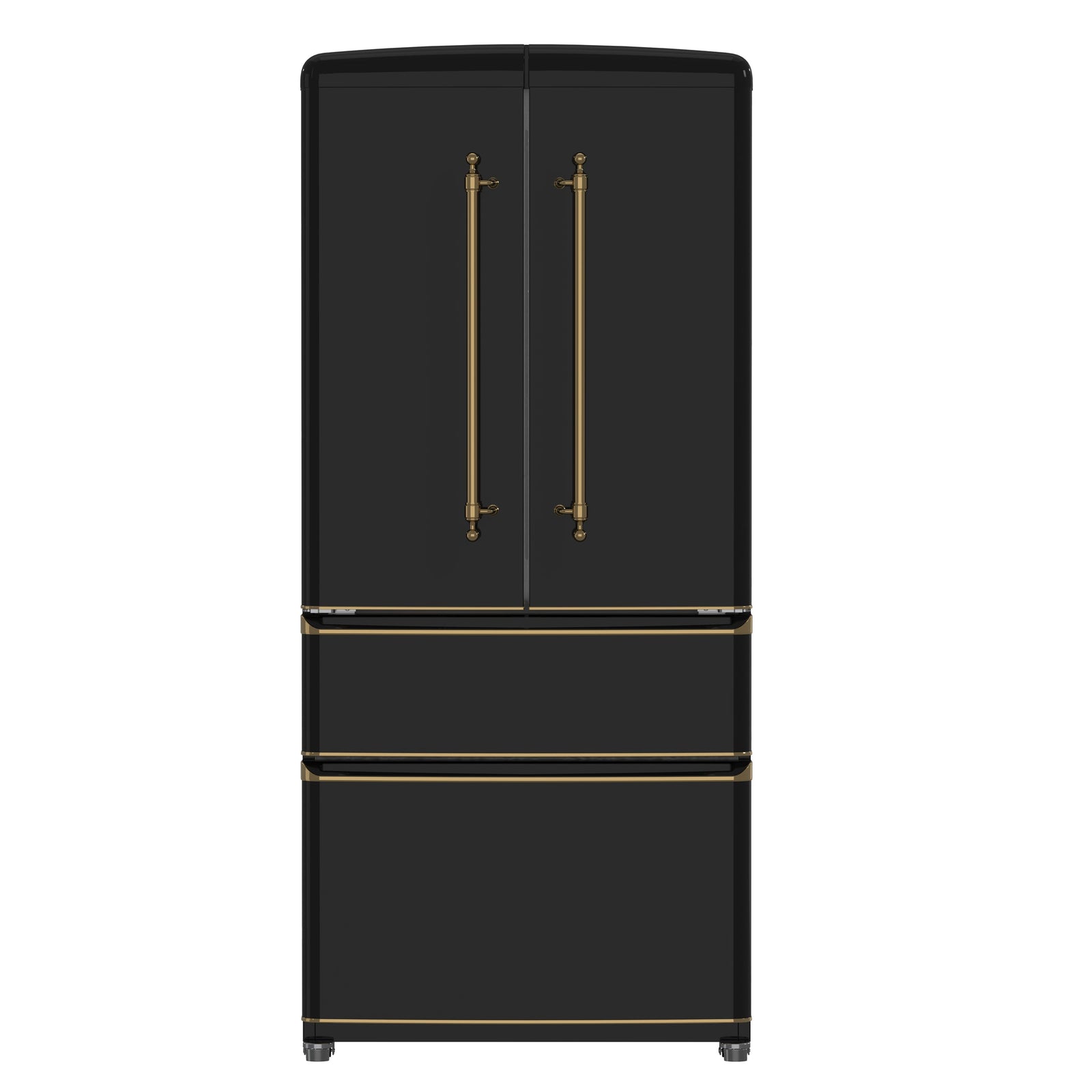 Forno Luigi 33-Inch French Door Refrigerator, 18 cu.ft, Black Finish, Antique Brass Handles, ENERGY STAR Certified - FFFFD1791-33BLK