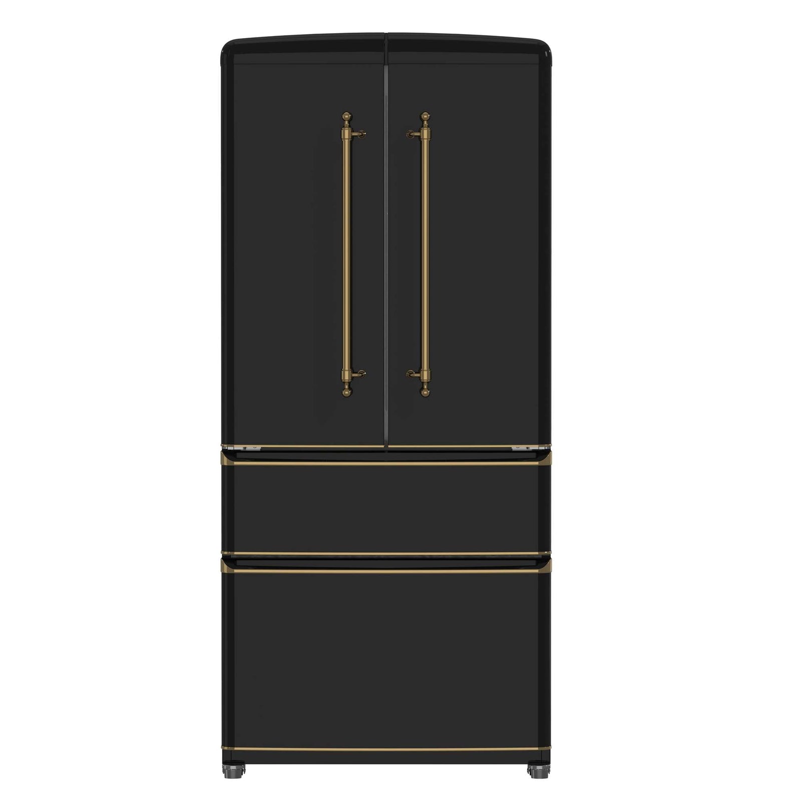 Forno Luigi 33-Inch French Door Refrigerator, 18 cu.ft, Black Finish, Antique Brass Handles, ENERGY STAR Certified - FFFFD1791-33BLK