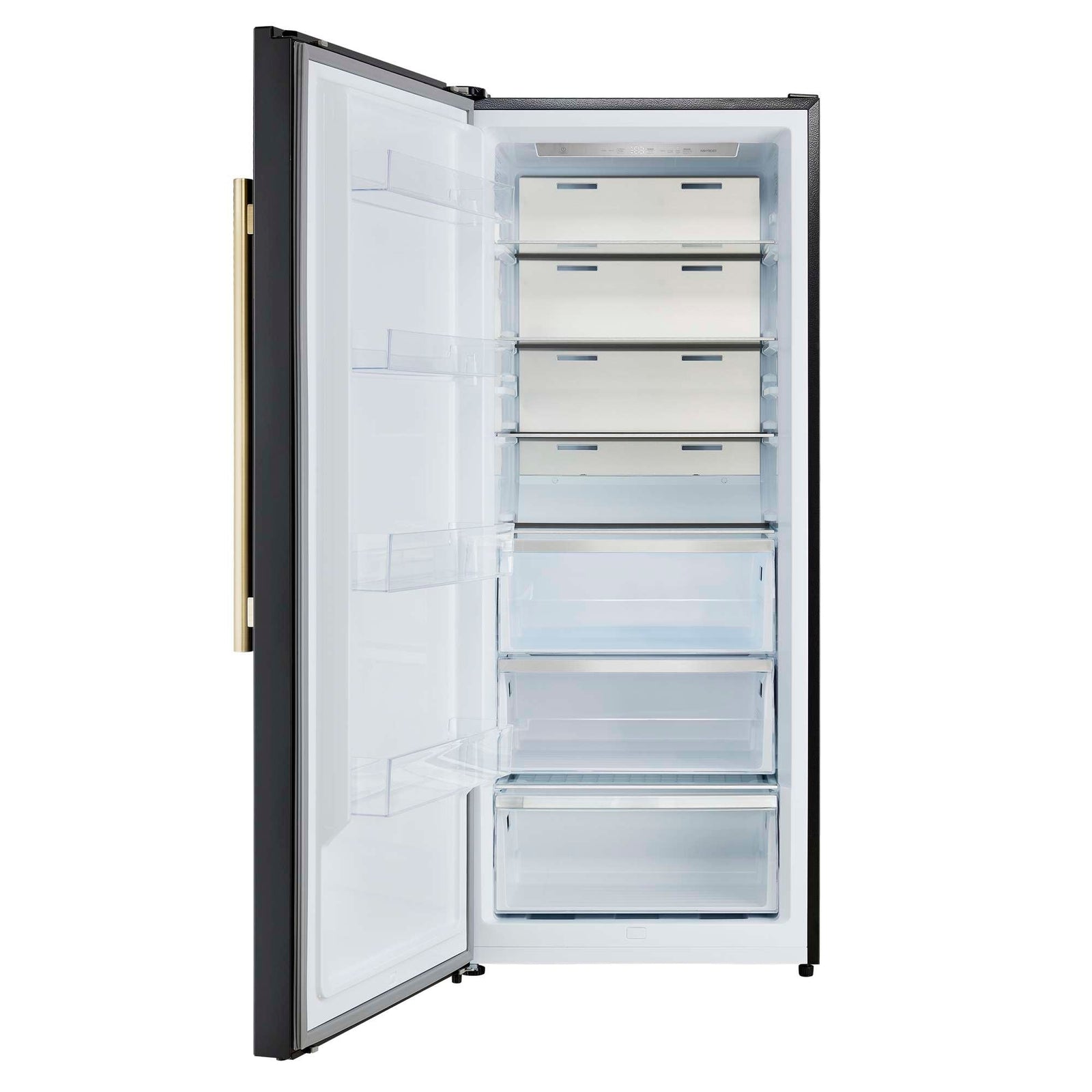Forno Maderno 28-Inch Convertible Upright Freezer/Refrigerator in Black with Antique Brass Handle, 13.6 cu.ft., Left Swing - FFFFD1722-28BLK-LS