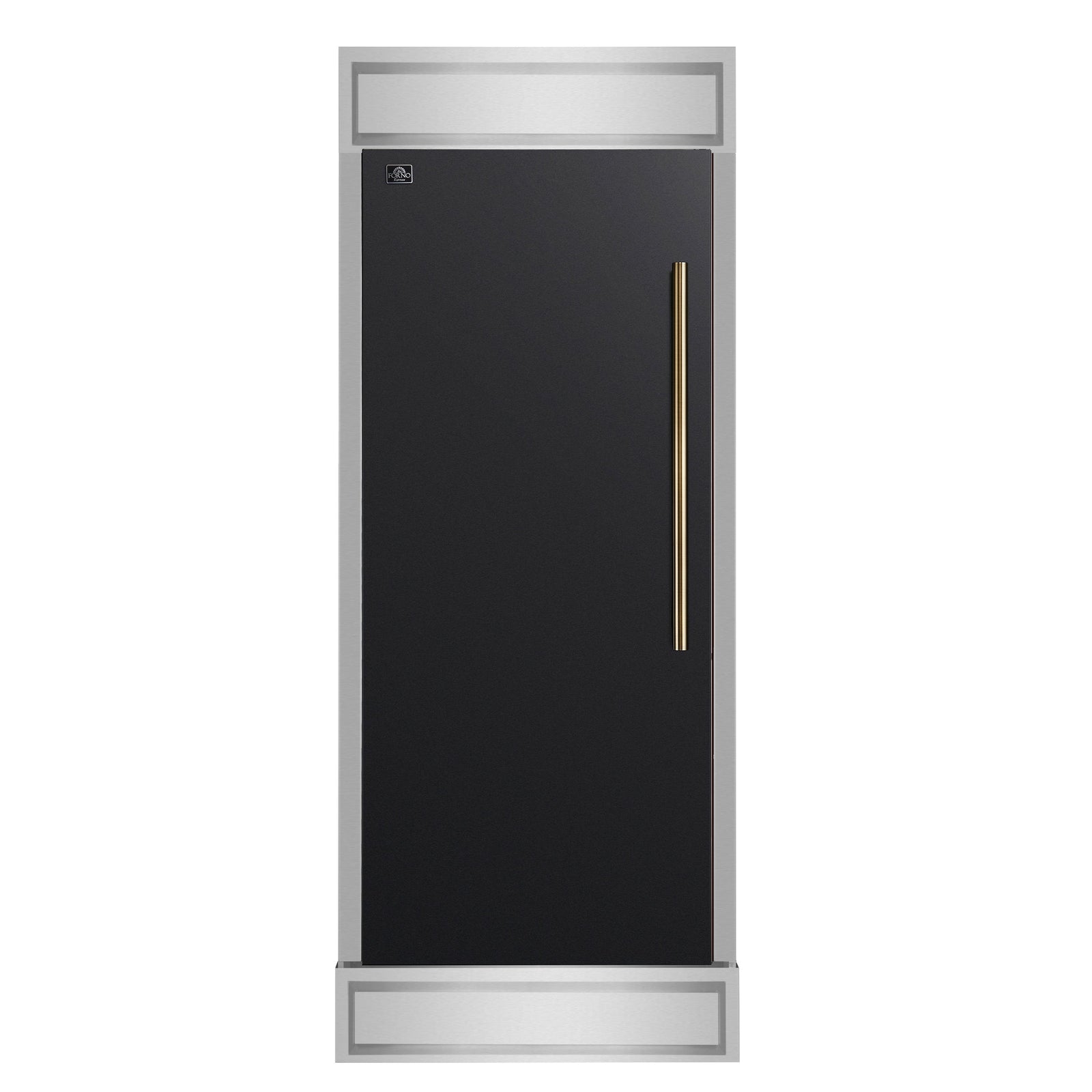 Forno Maderno 28-Inch Built-In Convertible Refrigerator in Black with Antique Brass, 13.6 cu.ft, Left Swing, Decorative Grill, ENERGY STAR Certified - FFFFD1722-32LMG-BLK