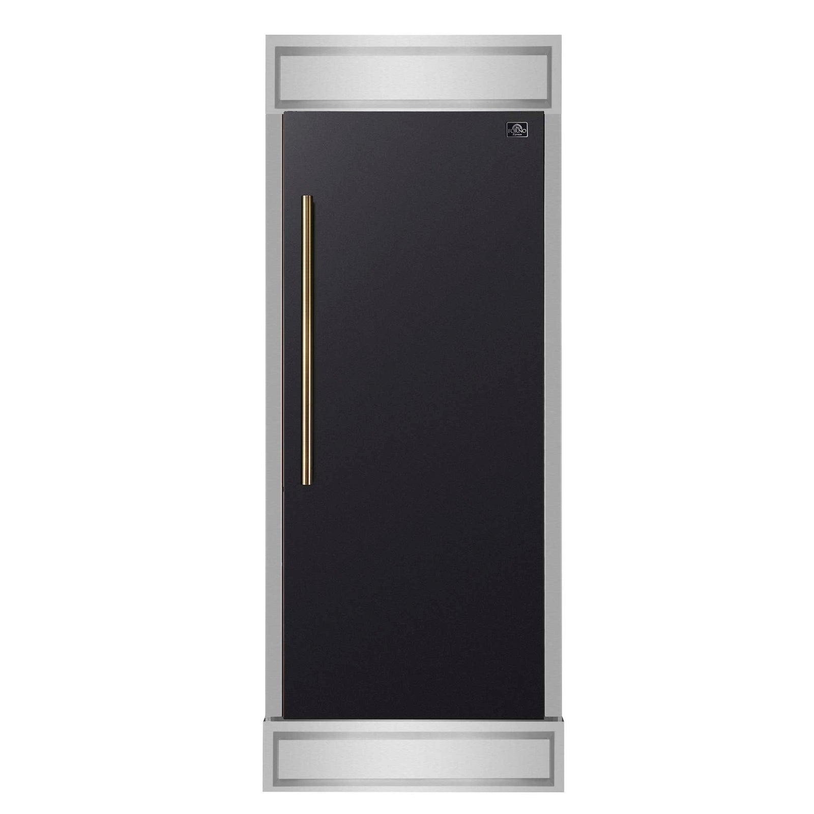Forno Maderno 28-Inch Built-In Convertible Refrigerator in Black with Antique Brass Handle, 13.6 cu.ft. Right Swing with Decorative Grill - 32-Inch Wide - FFFFD1722-32RMG-BLK
