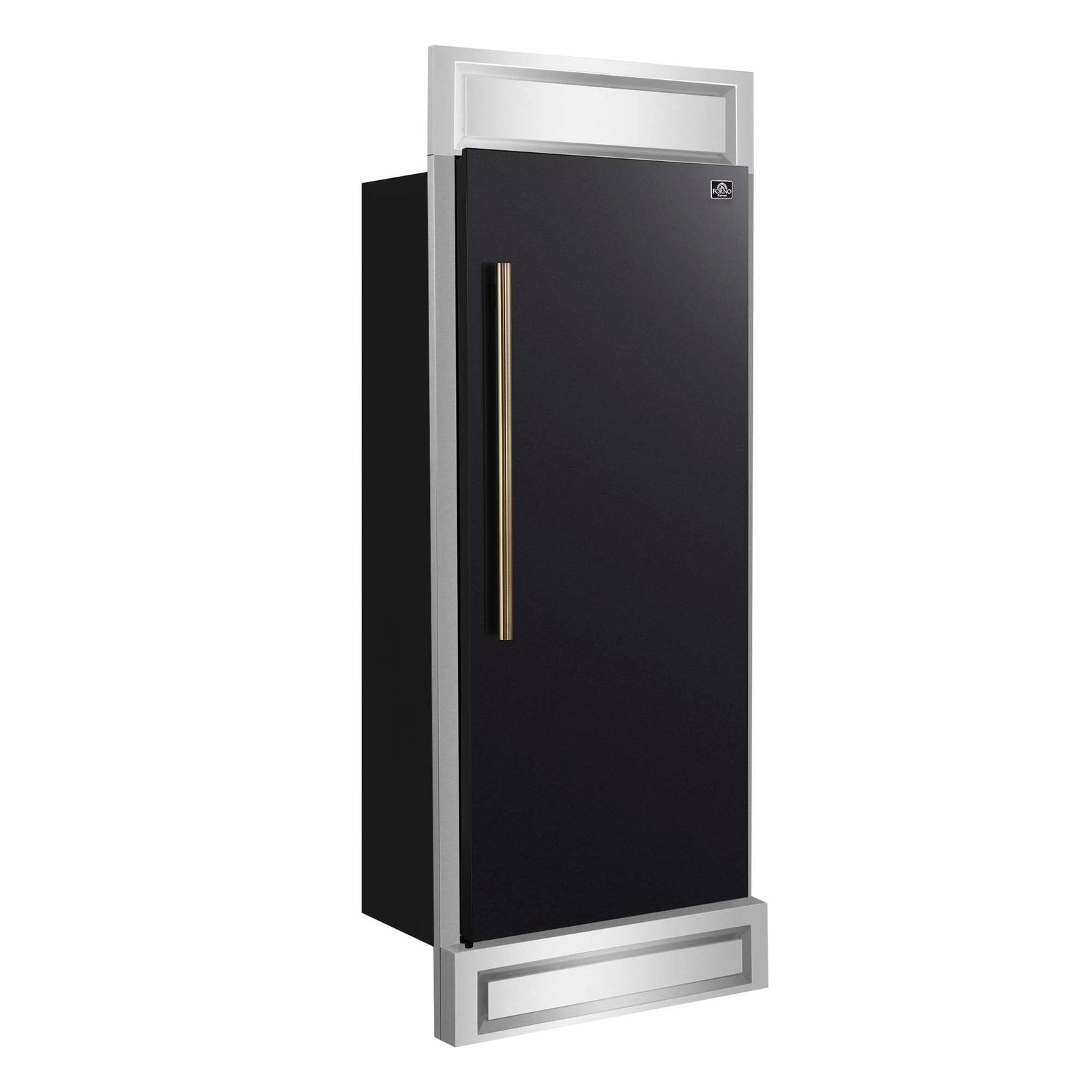 Forno Maderno 28-Inch Built-In Convertible Refrigerator in Black with Antique Brass Handle, 13.6 cu.ft. Right Swing with Decorative Grill - 32-Inch Wide - FFFFD1722-32RMG-BLK