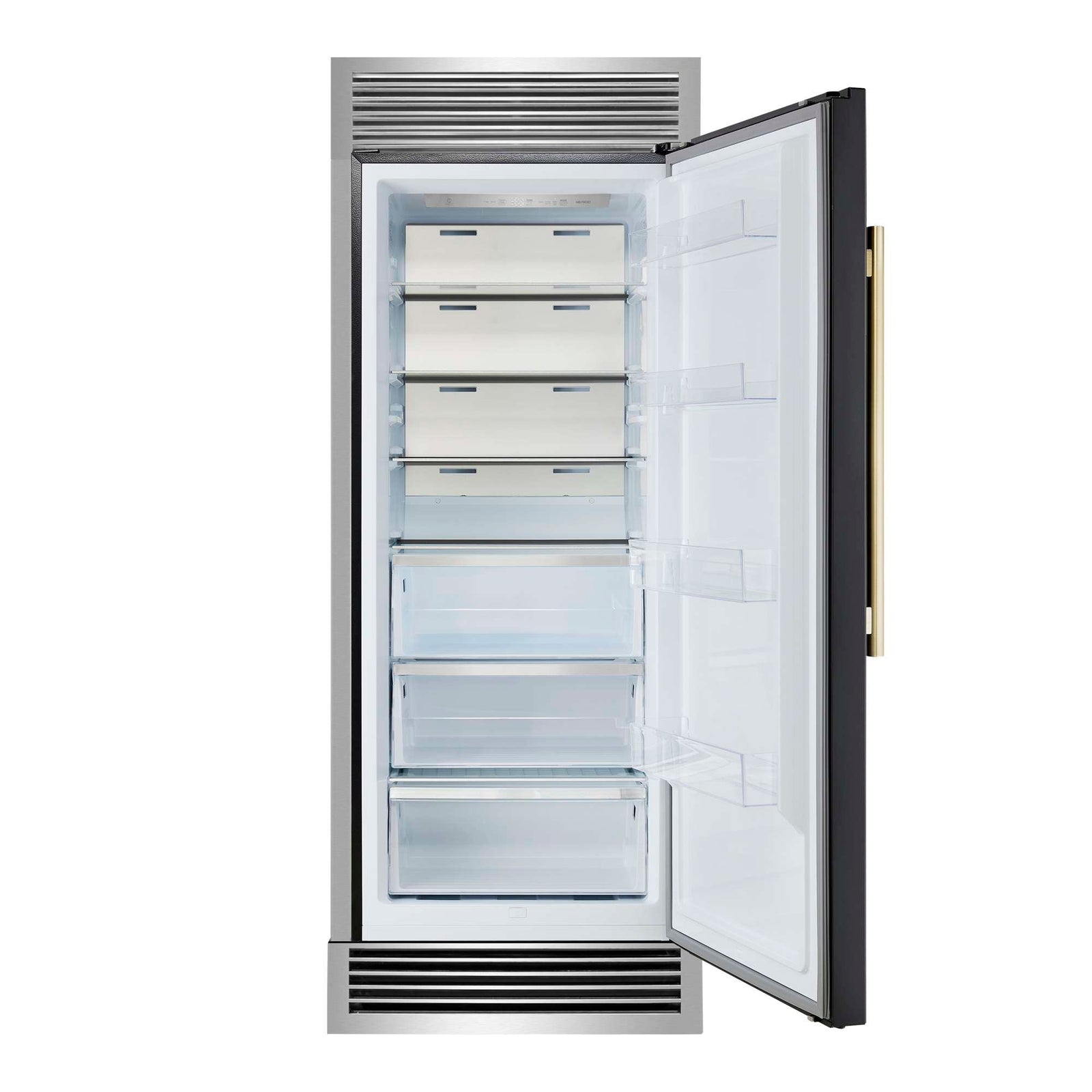 Forno Maderno 28-Inch Built-In Convertible Refrigerator in Black with Antique Brass Handle, 13.6 cu.ft. Right Swing with Decorative Trim - 32-Inch Wide - FFFFD1722-32RSG-BLK