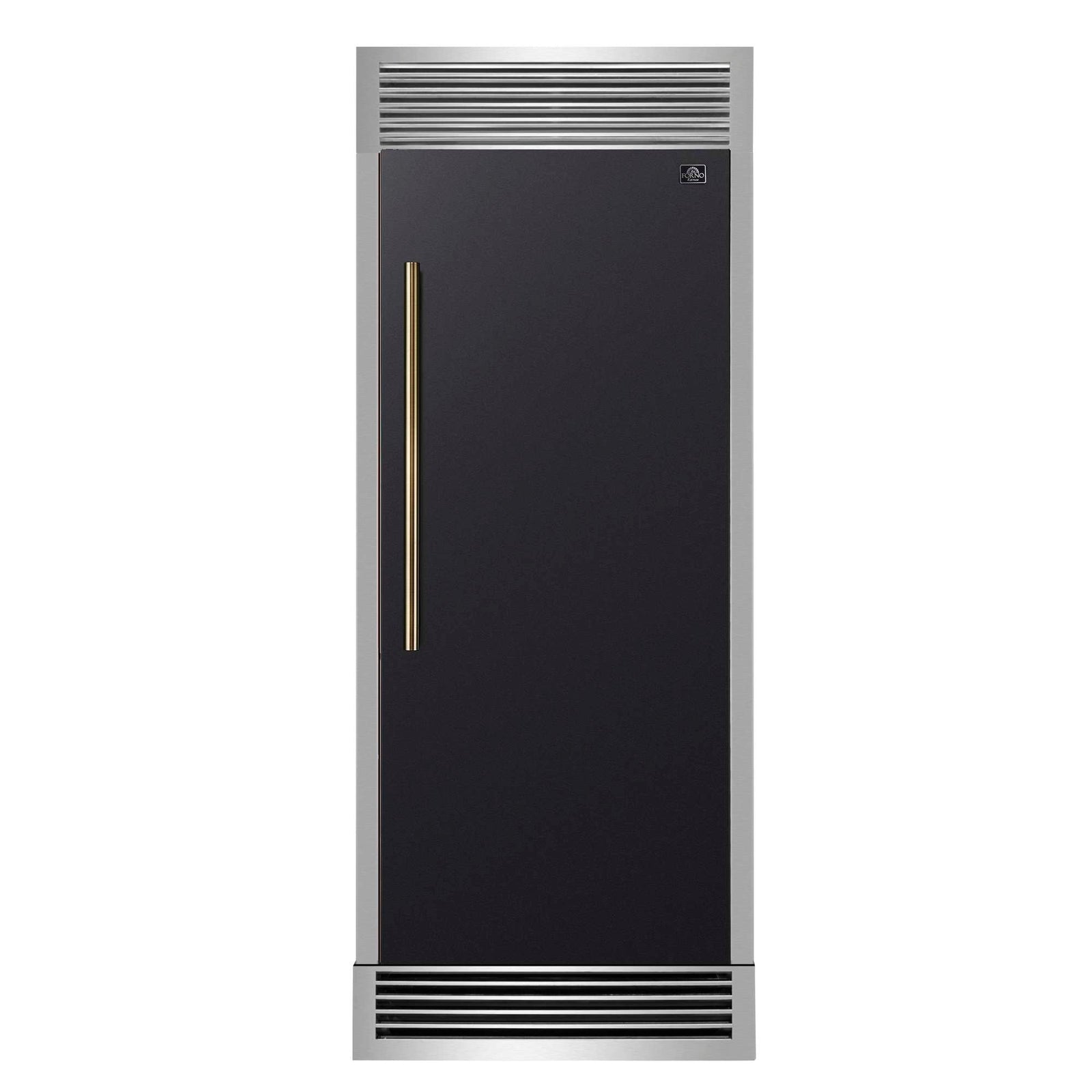 Forno Maderno 28-Inch Built-In Convertible Refrigerator in Black with Antique Brass Handle, 13.6 cu.ft. Right Swing with Decorative Trim - 32-Inch Wide - FFFFD1722-32RSG-BLK