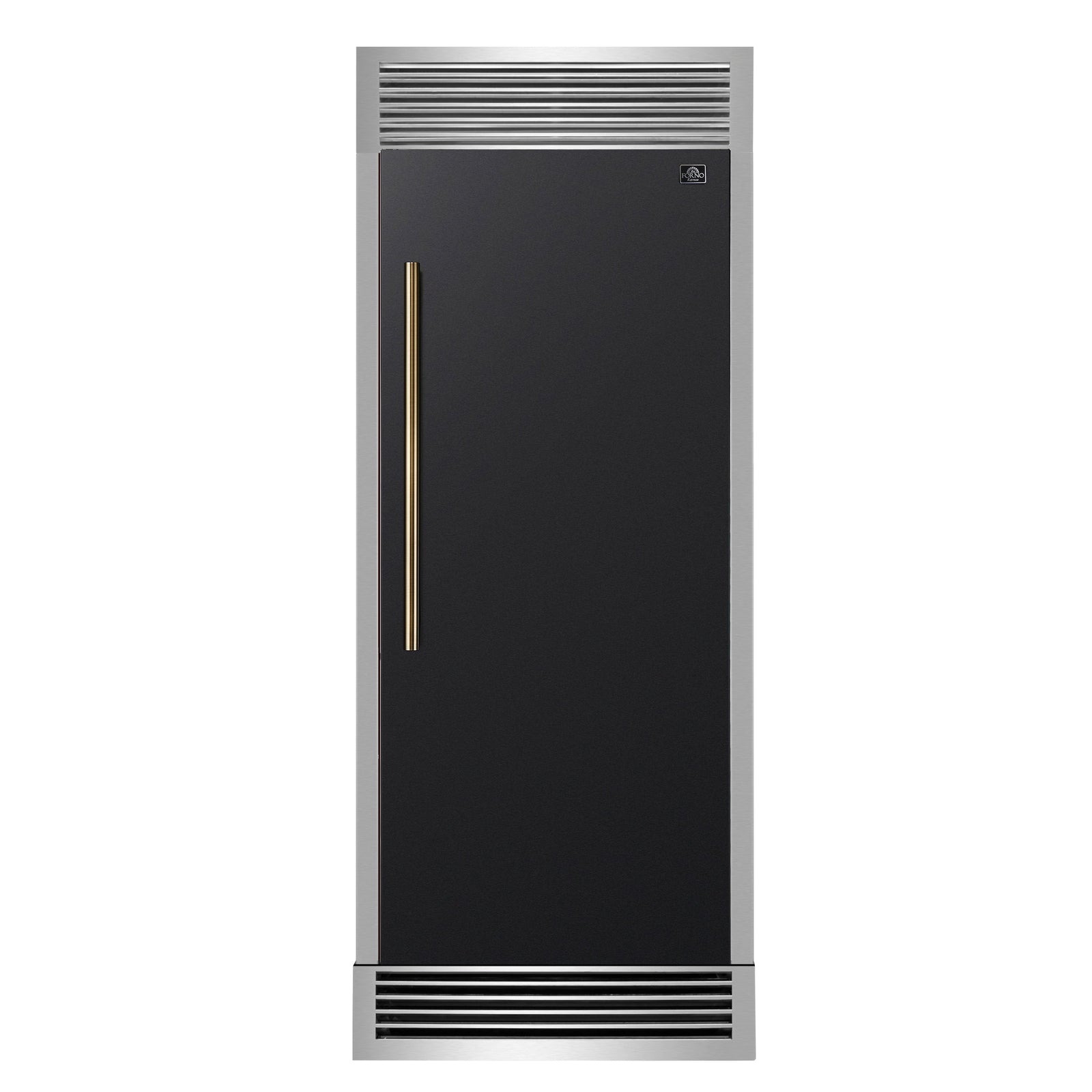 Forno Maderno 28-Inch Built-In Convertible Refrigerator in Black with Antique Brass Handle, 13.6 cu.ft. Right Swing with Decorative Trim - 32-Inch Wide - FFFFD1722-32RSG-BLK