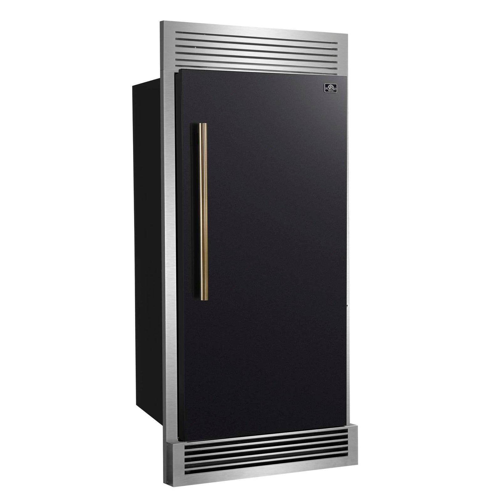 Forno Maderno 28-Inch Built-In Convertible Refrigerator in Black with Antique Brass Handle, 13.6 cu.ft. Right Swing with Decorative Trim - 32-Inch Wide - FFFFD1722-32RSG-BLK