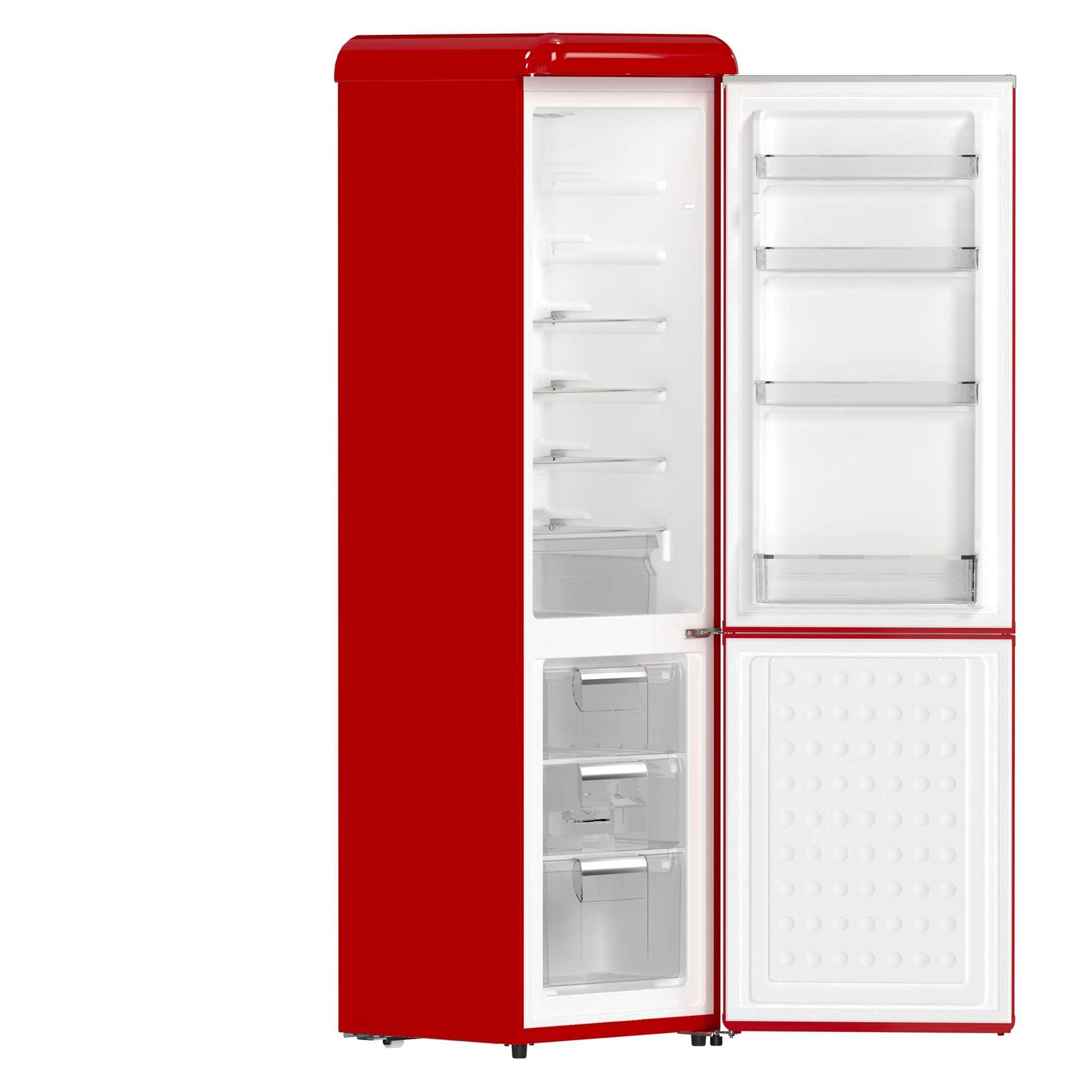 Forno Storico 22-Inch Retro bottom freezer Fridge in Red, 9 cu.ft, silver handle - FFFFD1745-22RED