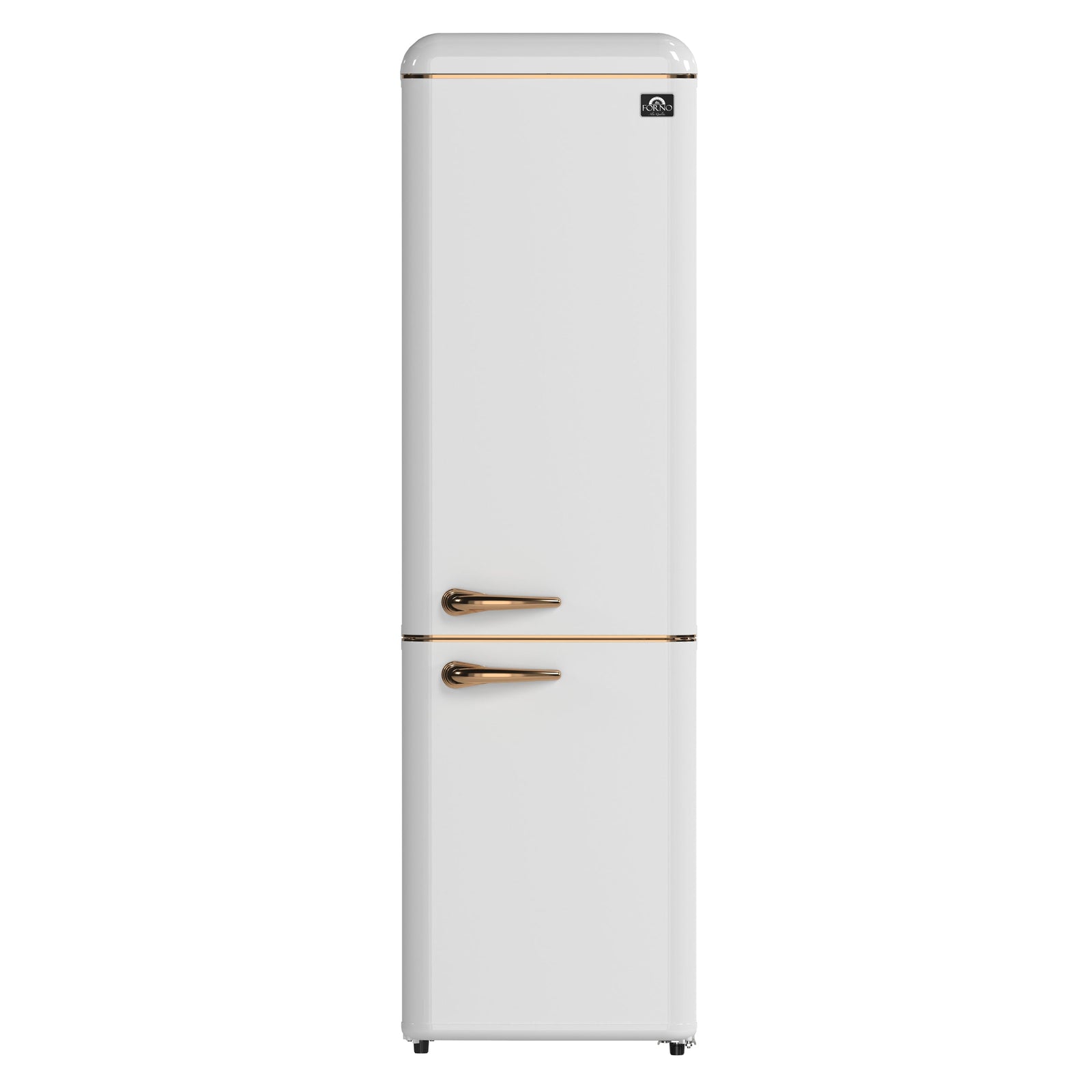 Forno Storico 22-Inch Retro bottom freezer Fridge in White, 9 cu.ft, copper-tone handle - FFFFD1745-22WHT
